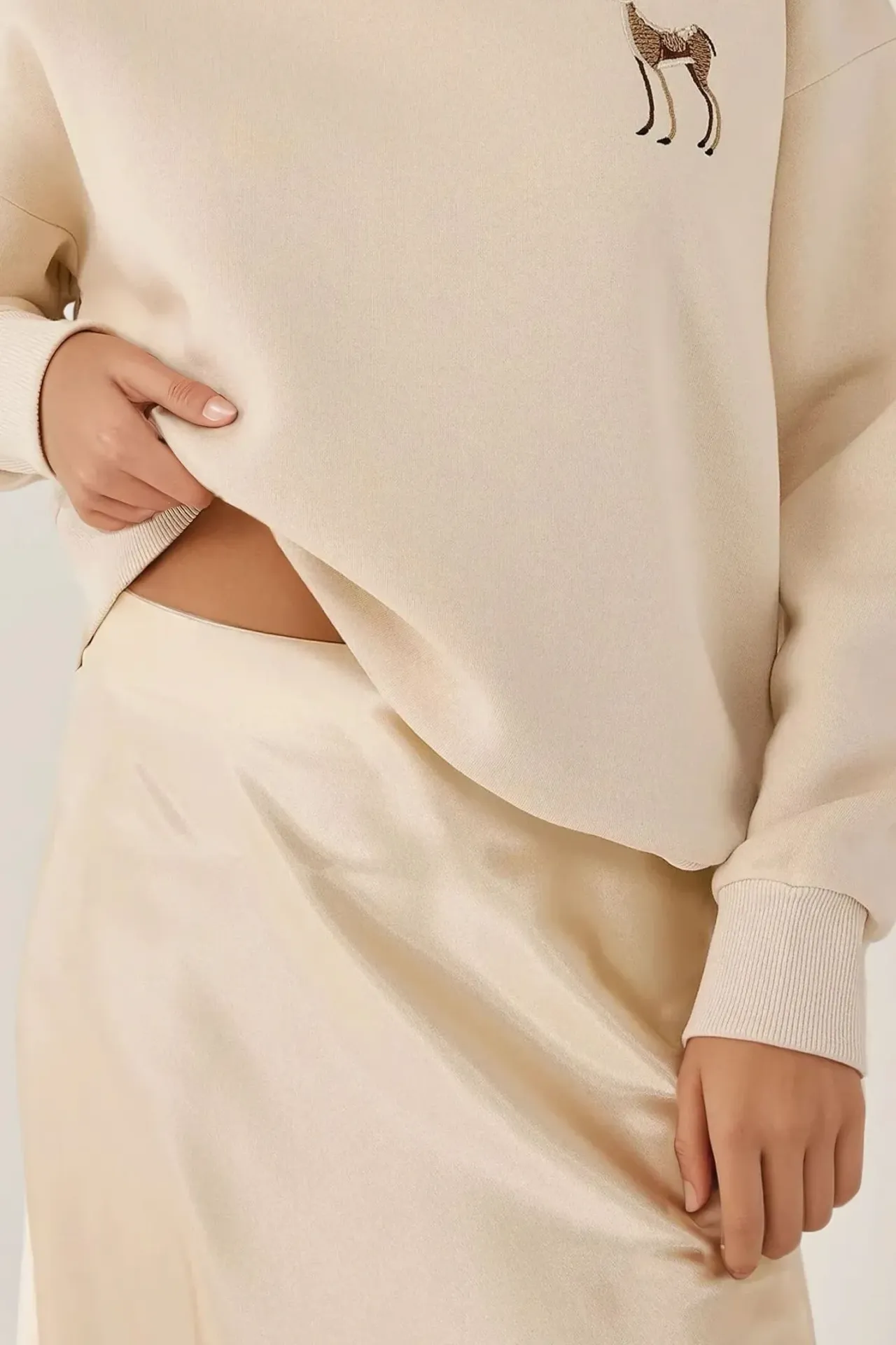 High-Waist Satin Midi Skirt