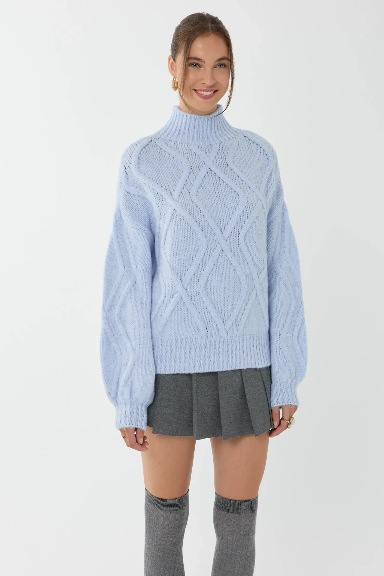 Textured Oversized High-Neck Sweater