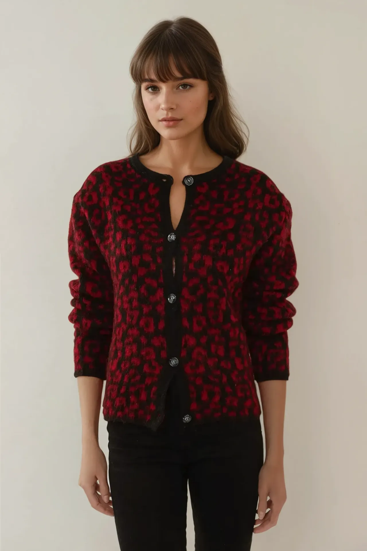 Relaxed Fit Leopard Print Knitted Cardigan