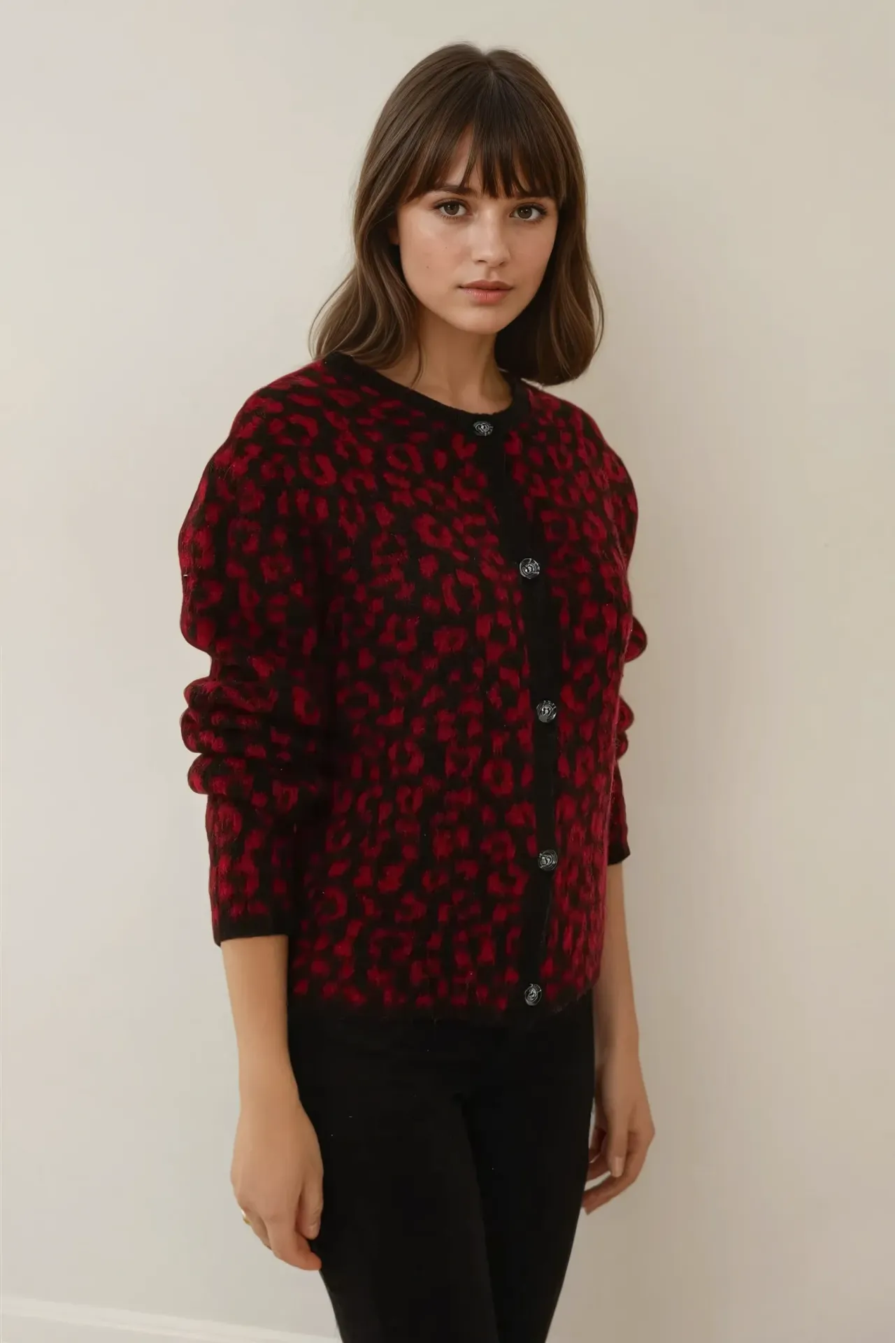 Relaxed Fit Leopard Print Knitted Cardigan