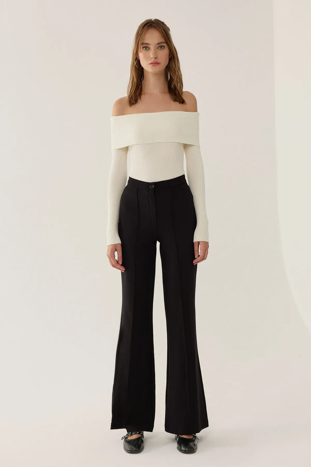 Off Shoulder Madonna Collar Knit Top 2