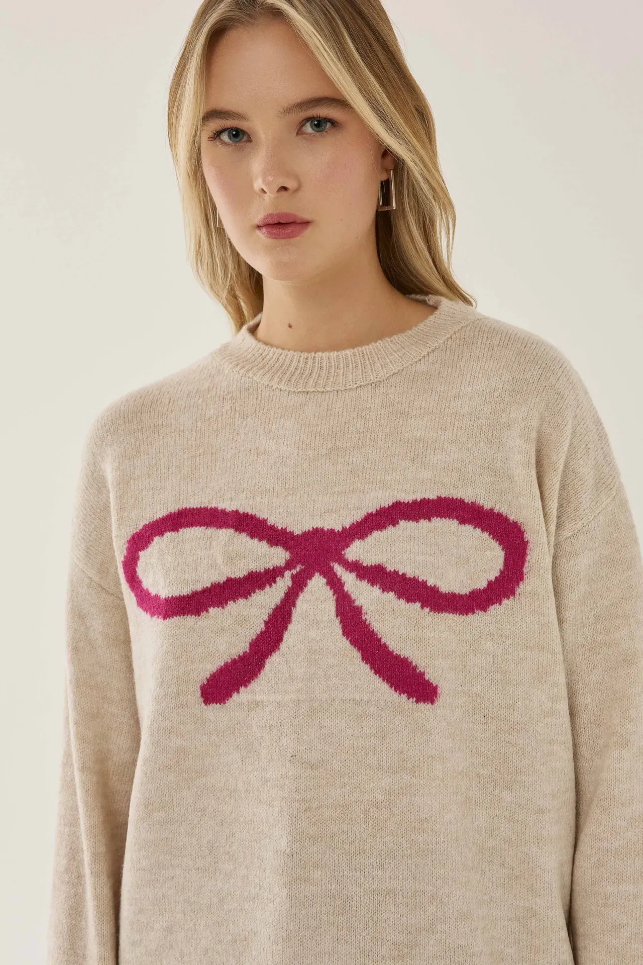 Relaxed Fit Bow Detail Sweater