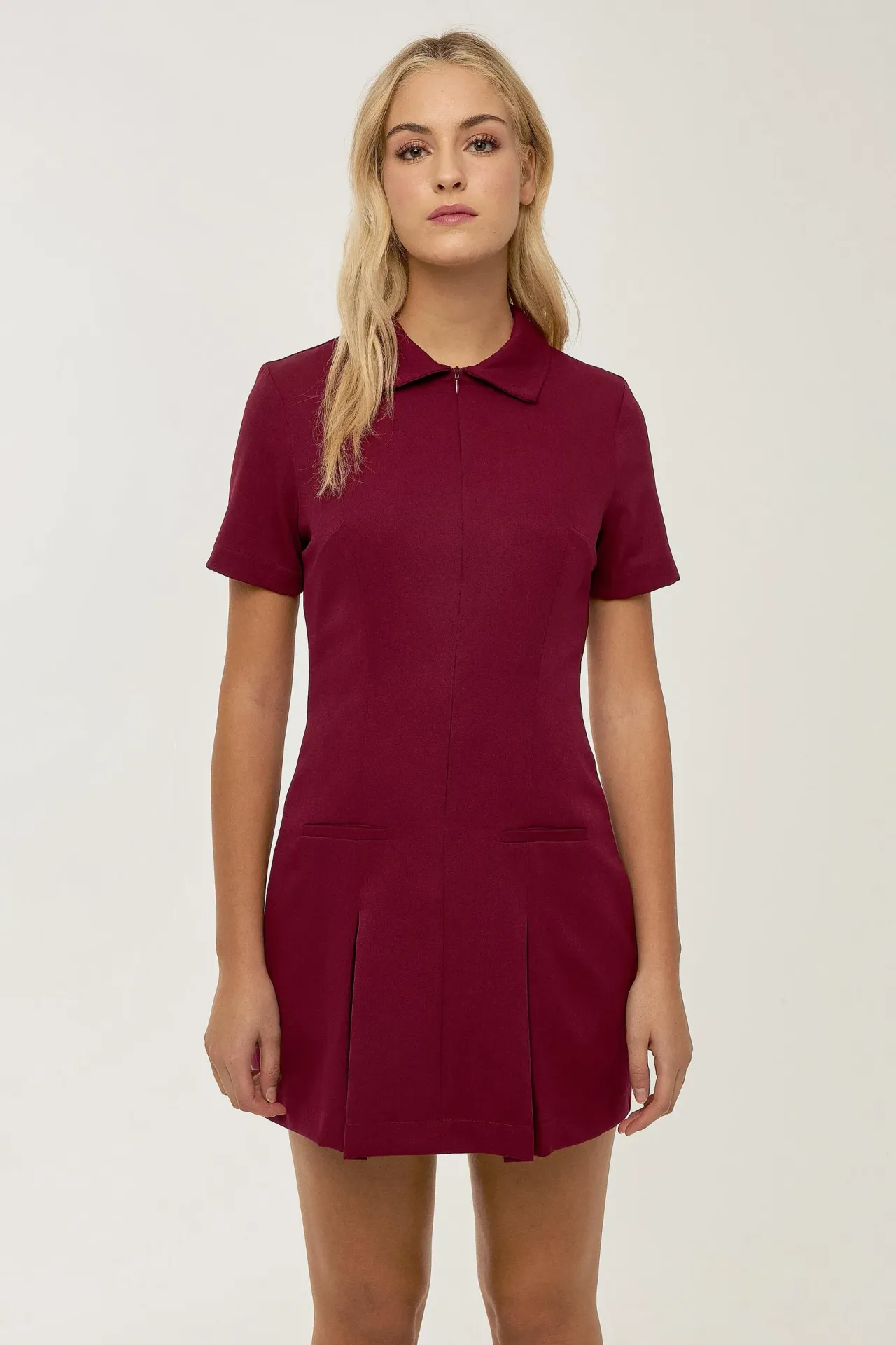 Polo Collar Pleated Mini Dress