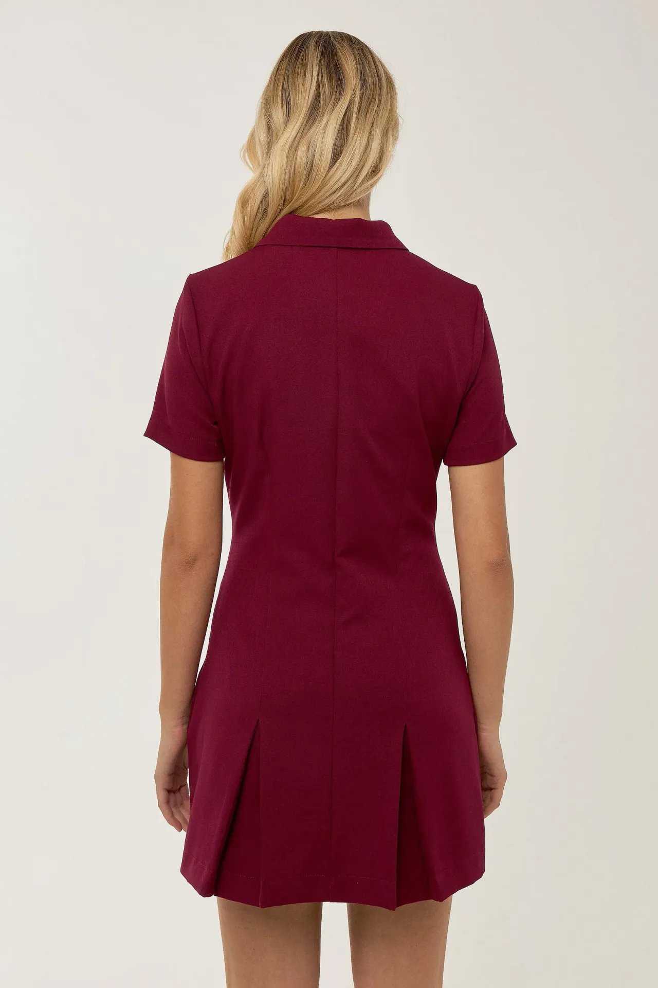 Polo Collar Pleated Mini Dress