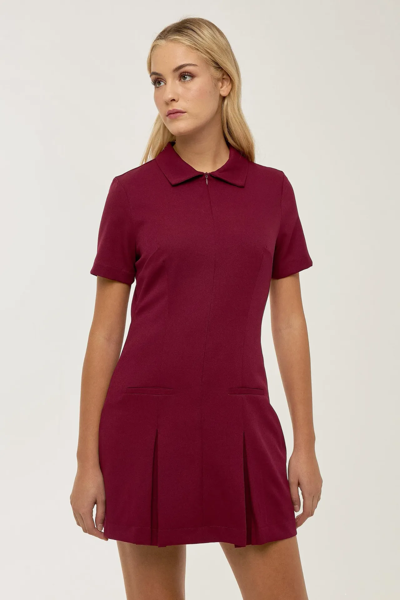 Polo Collar Pleated Mini Dress