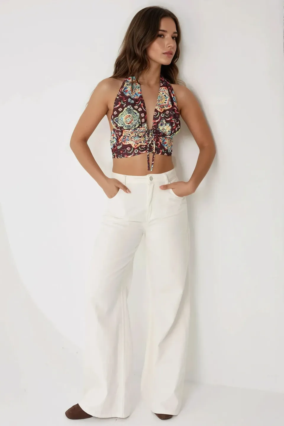 Ethnic Print Cropped Tank Top