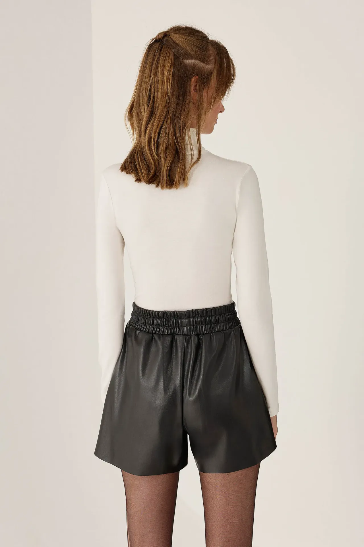 Faux Leather Elastic-Waisted Shorts