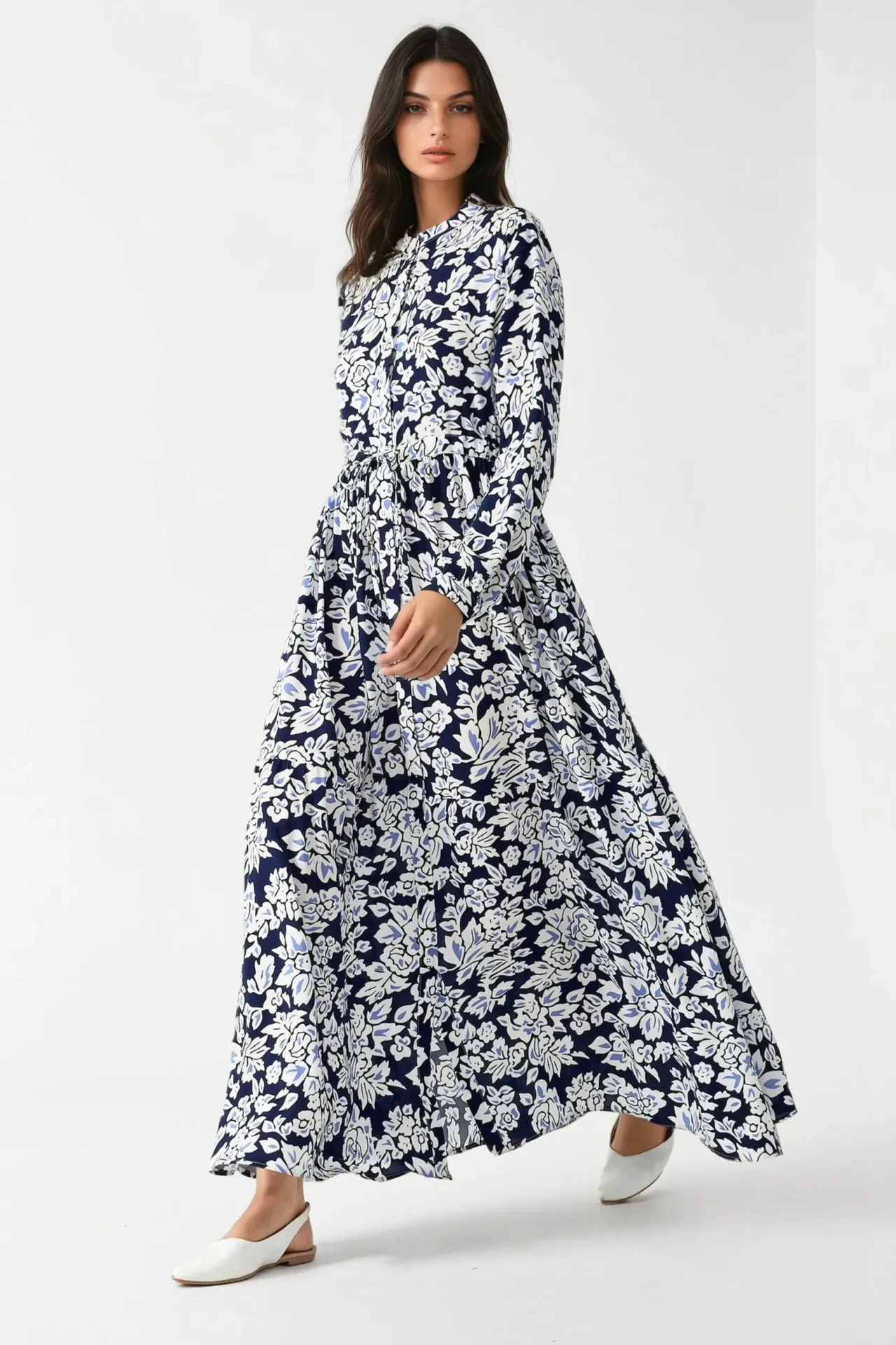 Printed Maxi Dress with Shirt Collar