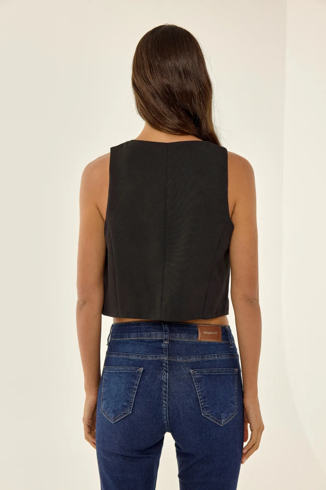 Ribbon Detail V-Neck Cropped Vest