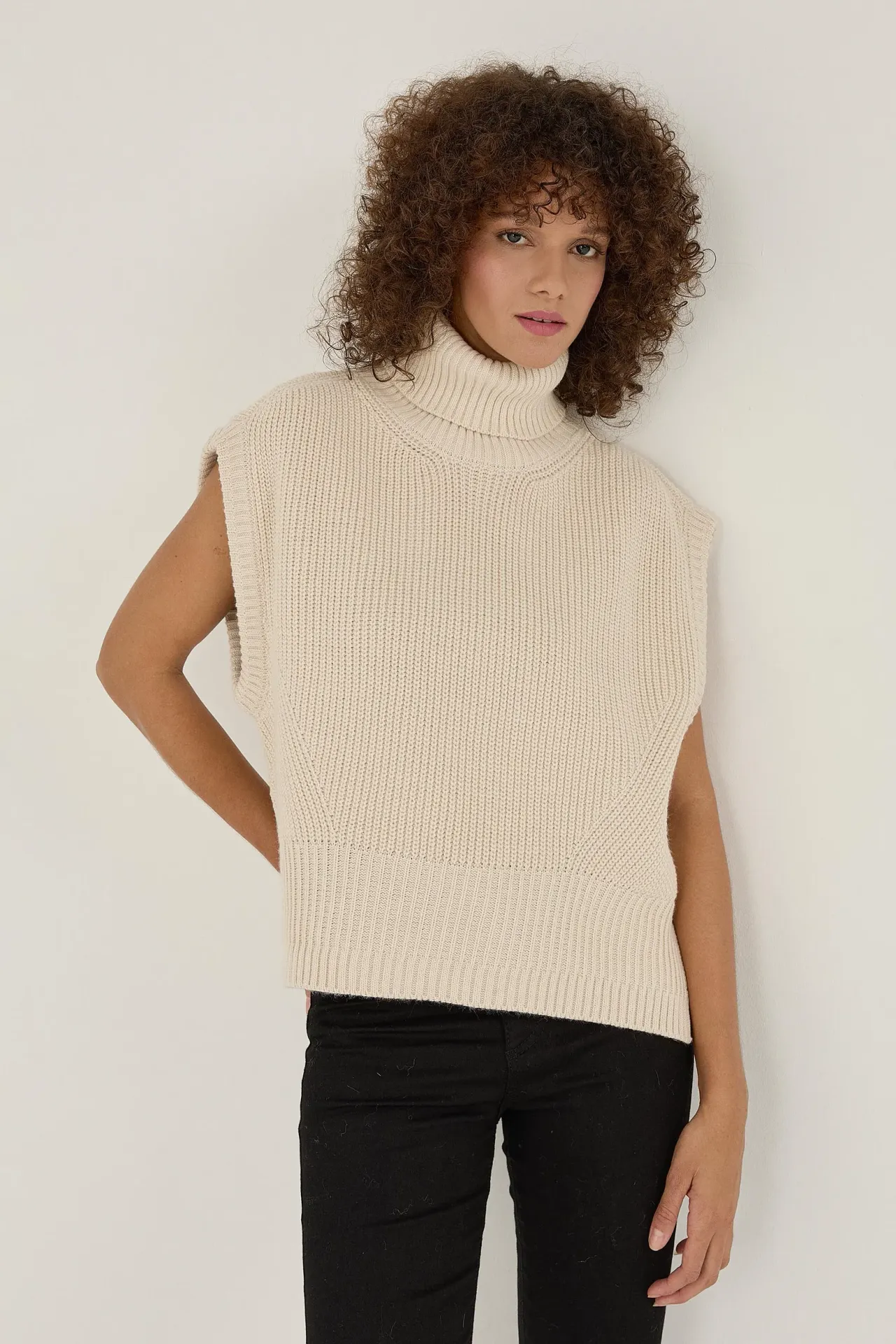 Relaxed Fit Turtleneck Sweater Vest