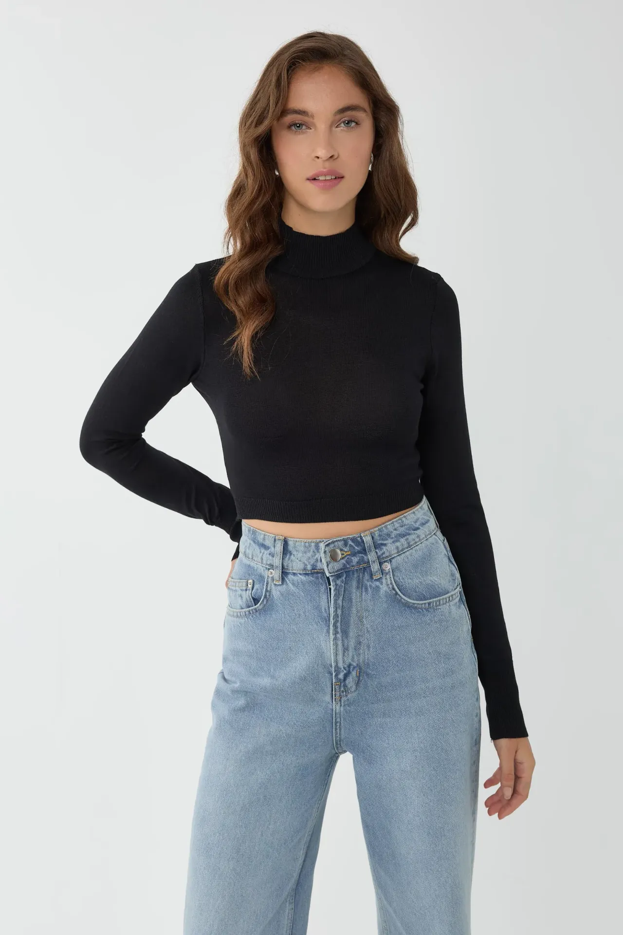 Slim Fit Half Turtleneck Knit Crop Sweater