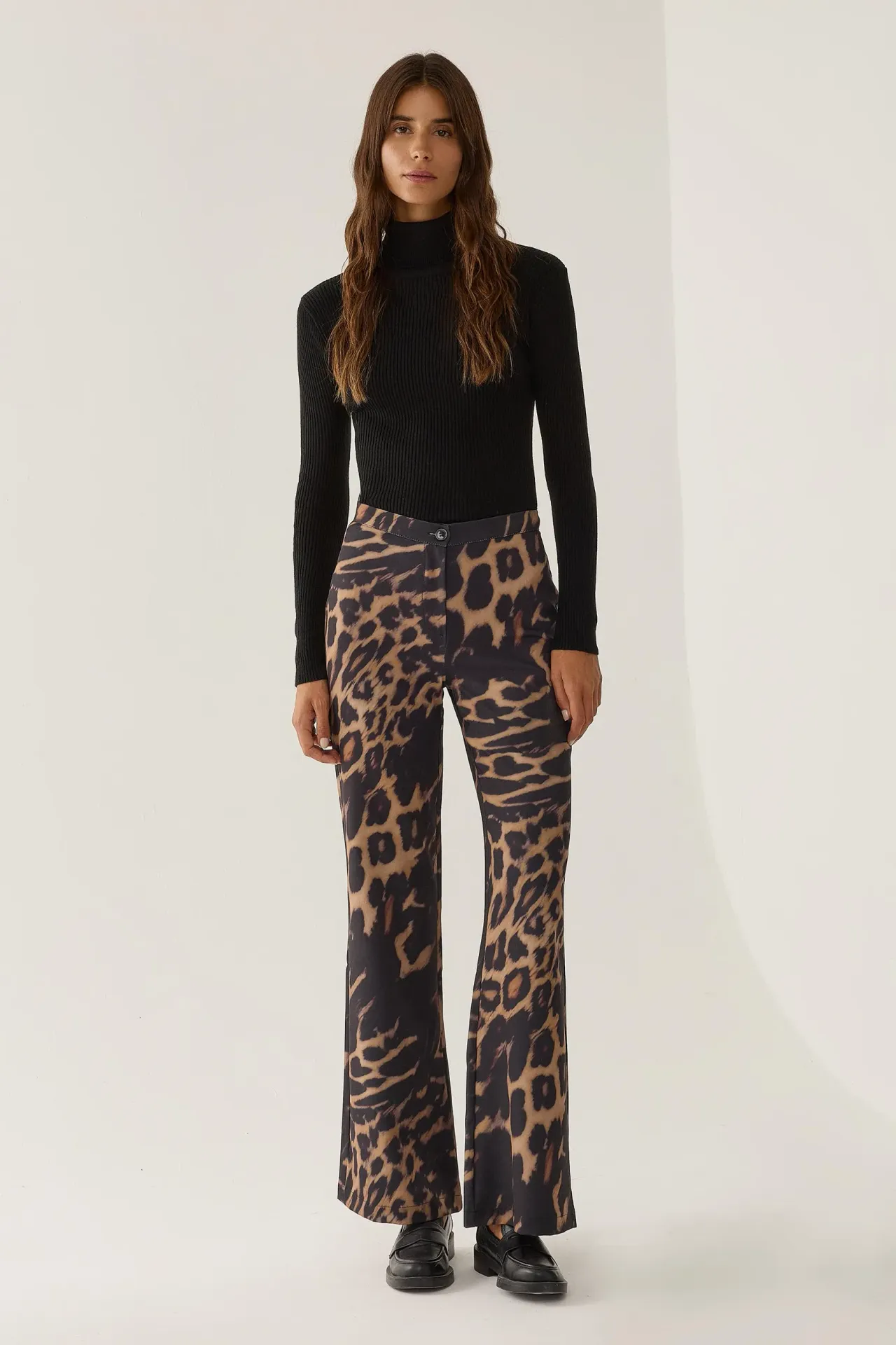 High Waist Leopard Print Flare Pants