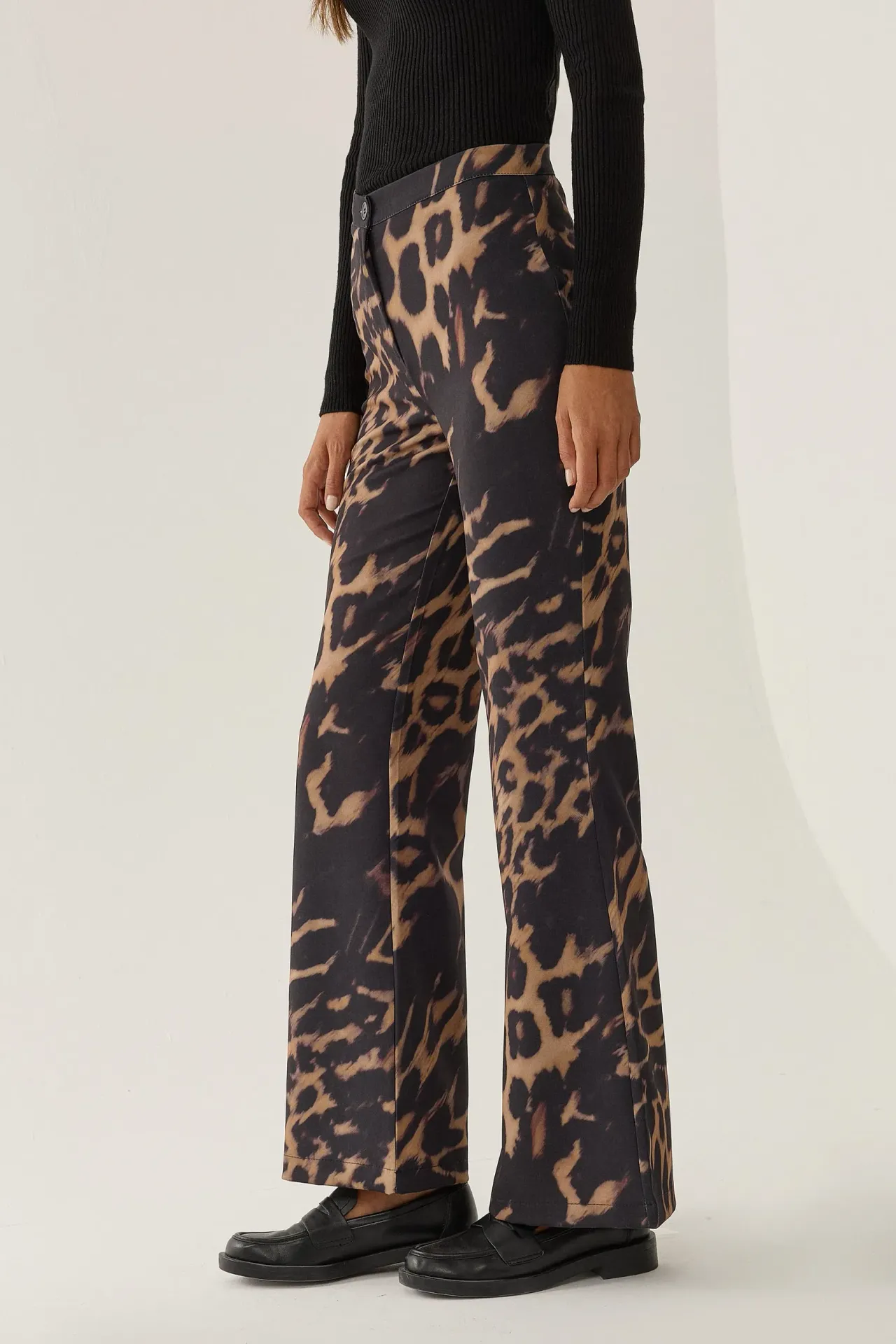 High Waist Leopard Print Flare Pants