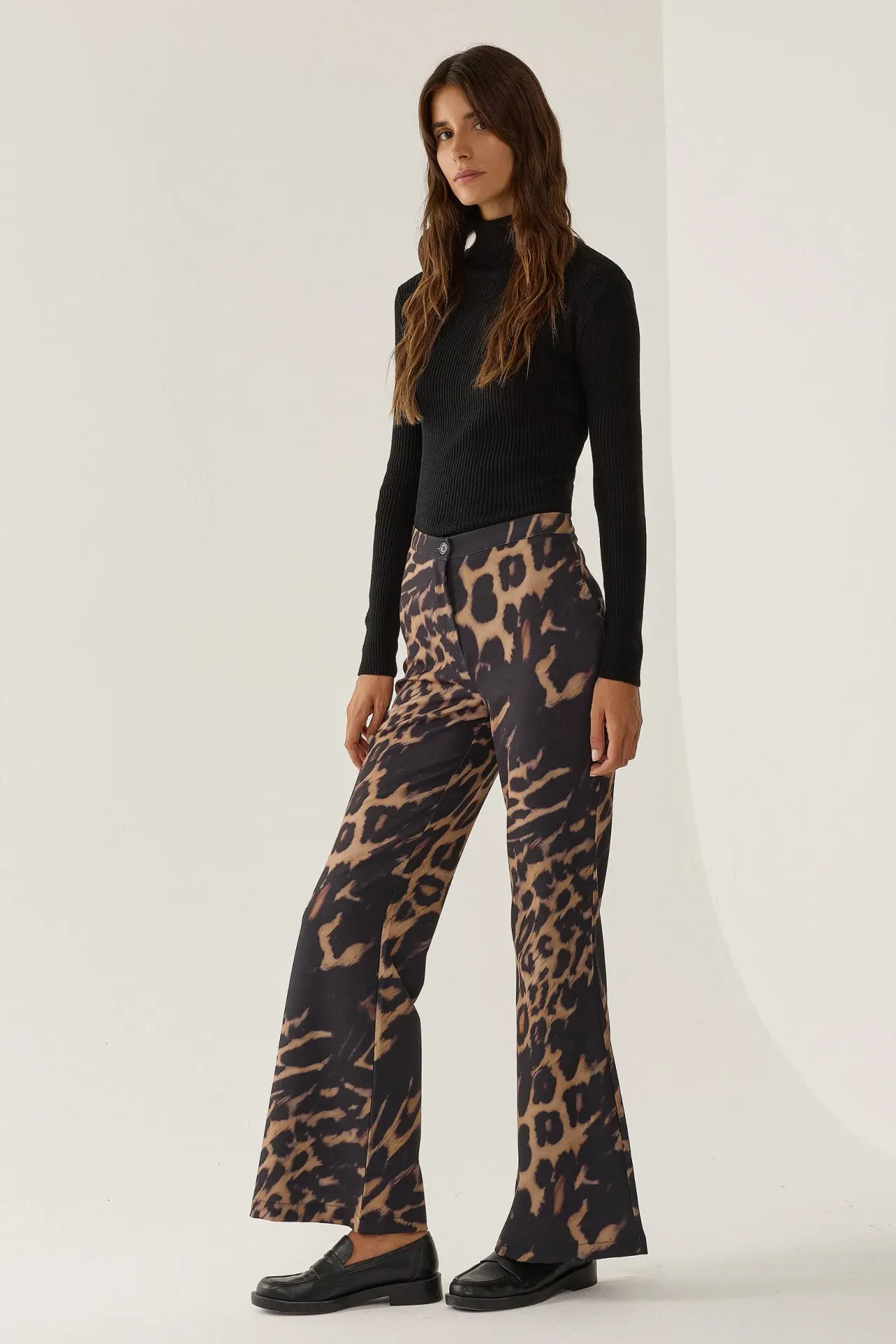 High Waist Leopard Print Flare Pants