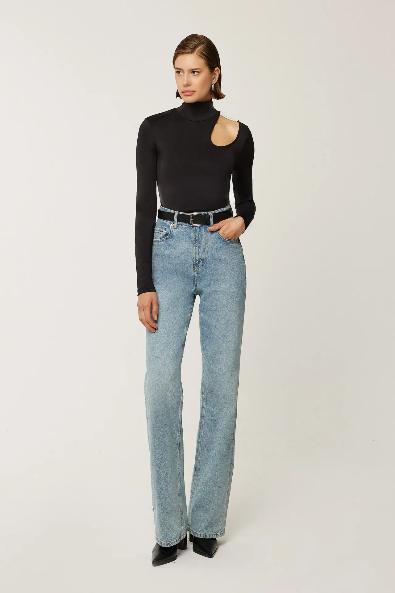 Turtleneck Cut Out Slim Fit Blouse