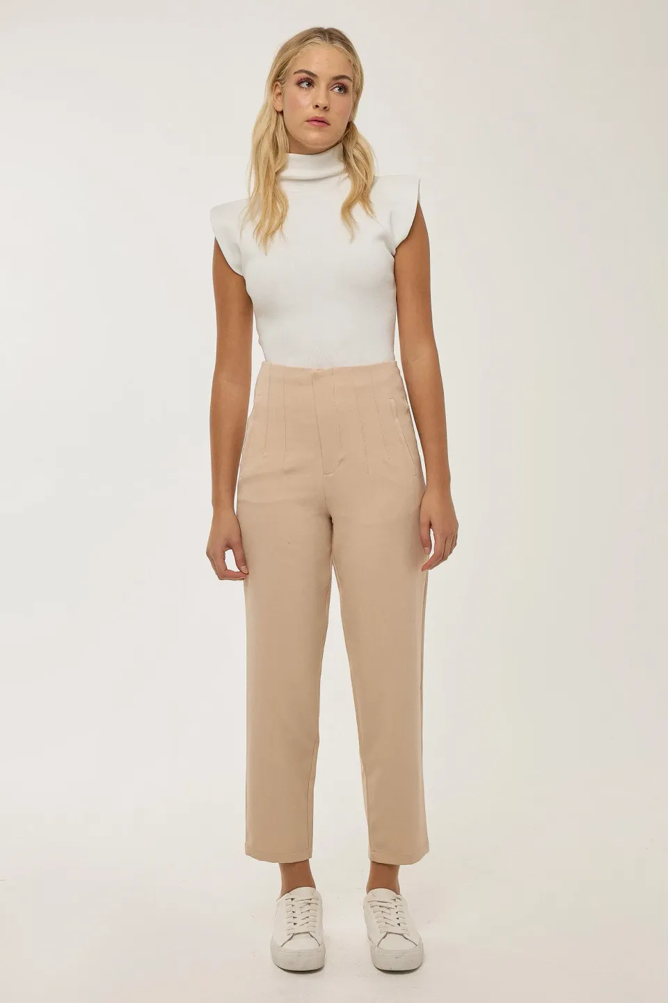 Nude Fitted High Waisted Trousers 