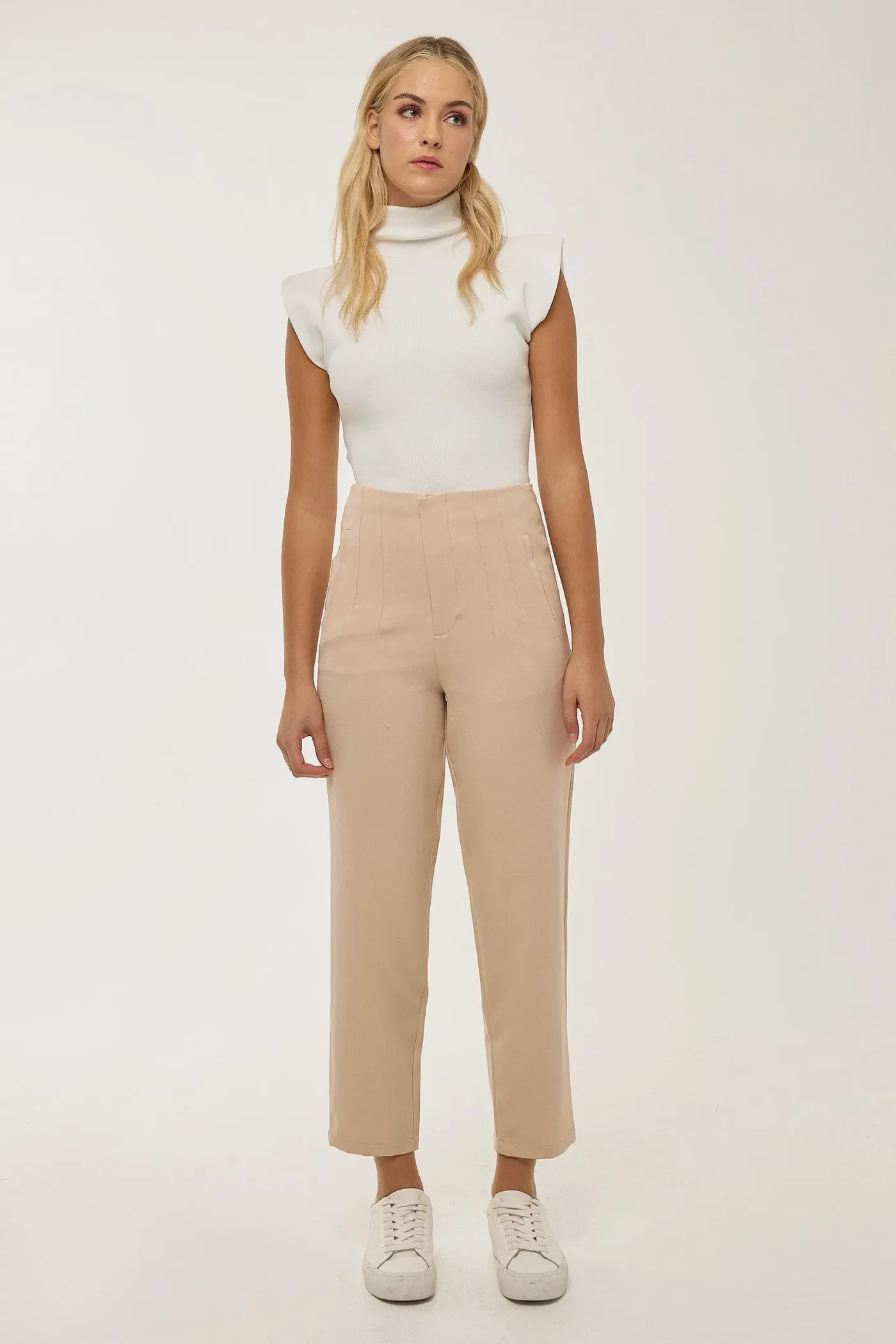 Nude Fitted High Waisted Trousers  1