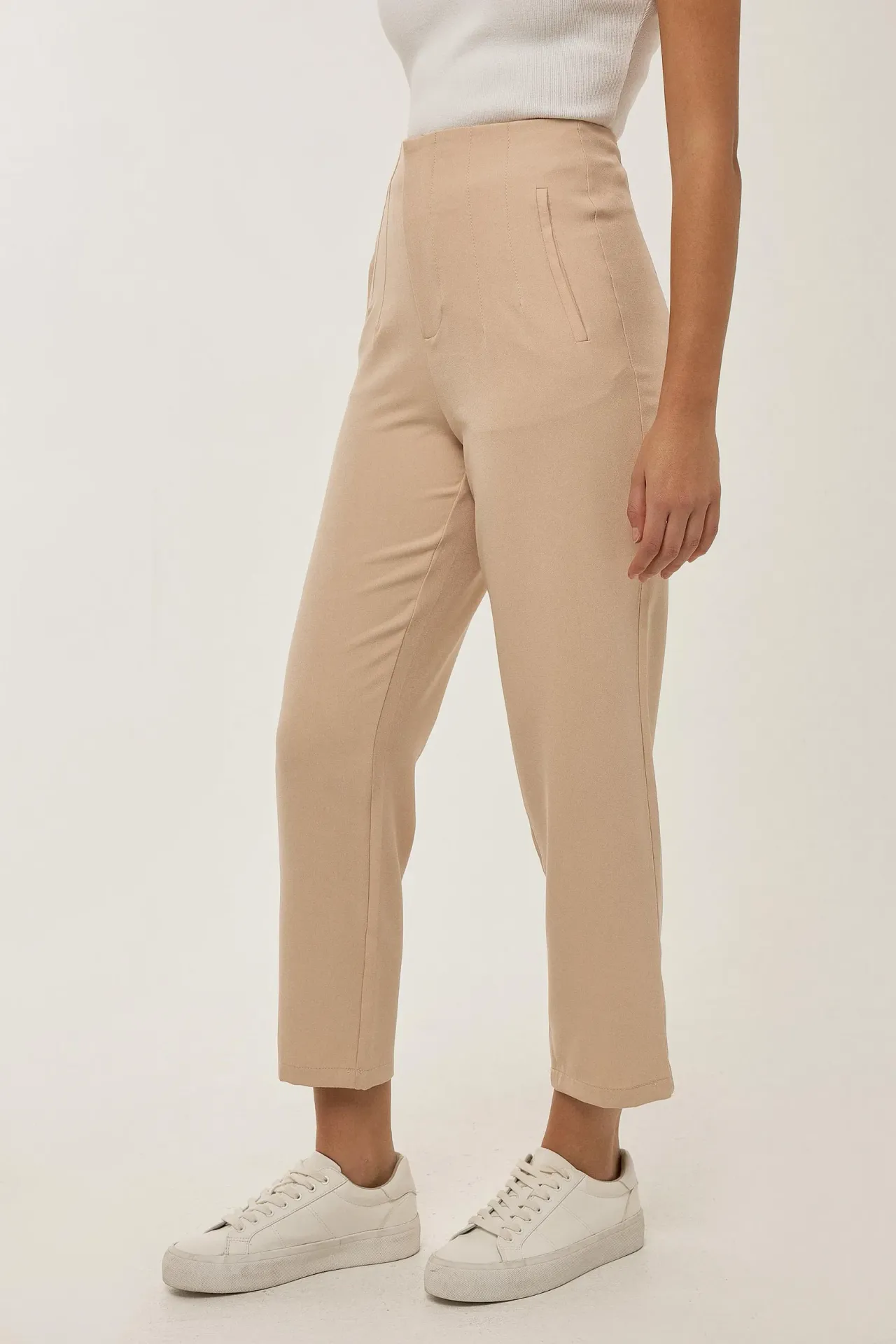 Nude Fitted High Waisted Trousers 