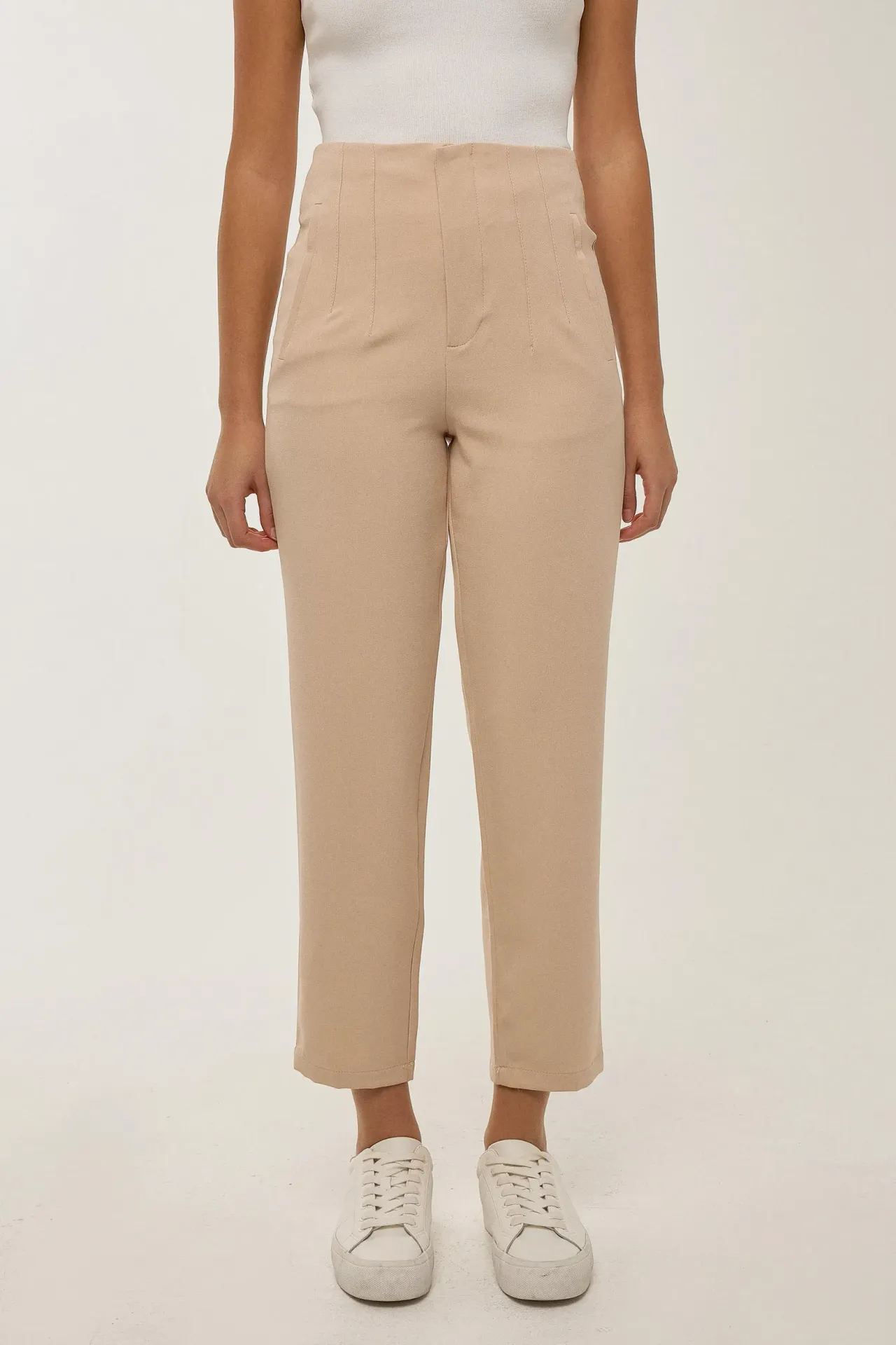 Nude Fitted High Waisted Trousers 