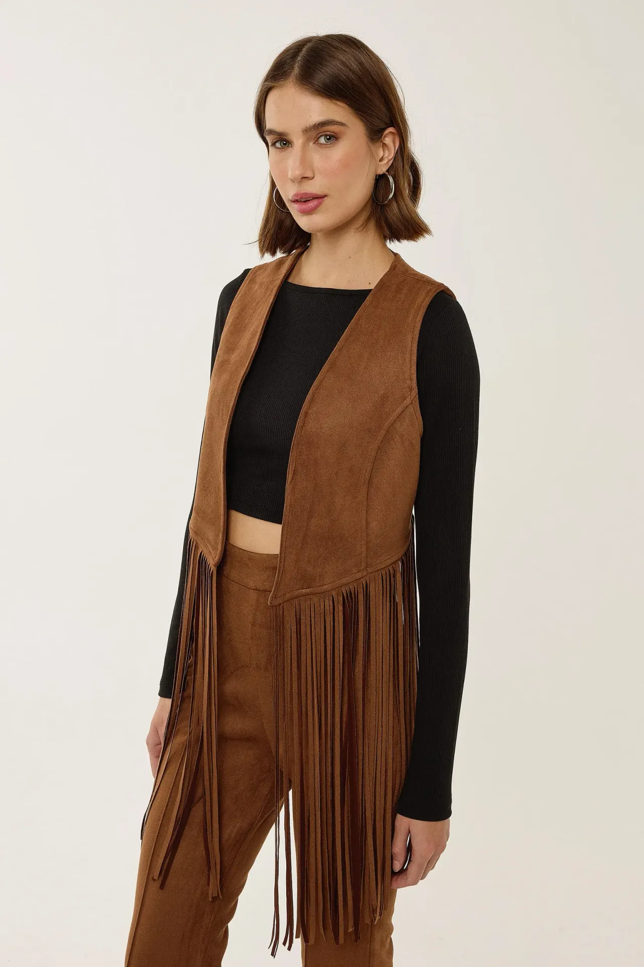 Tassel Detail Faux Suede Vest