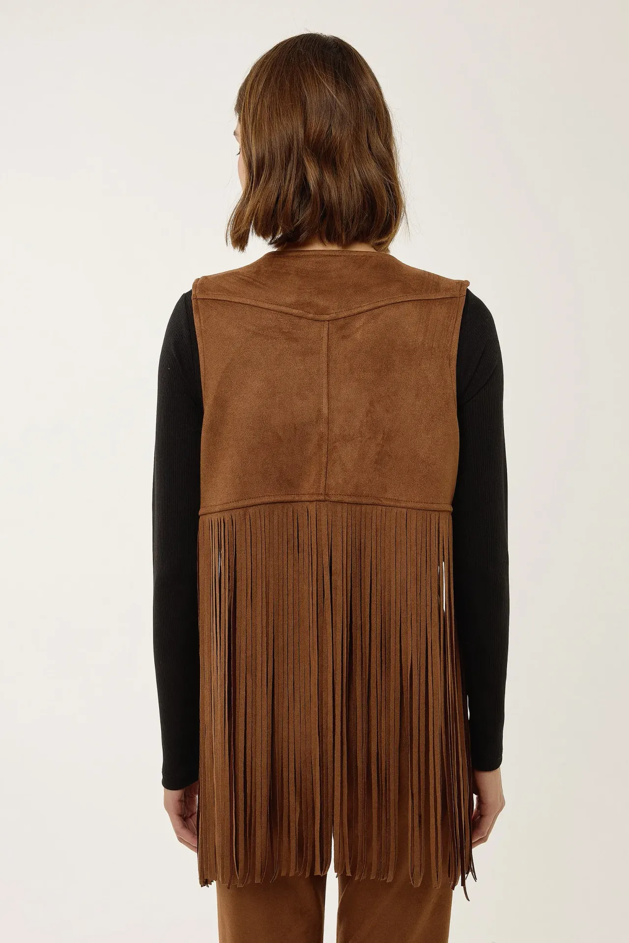 Tassel Detail Faux Suede Vest