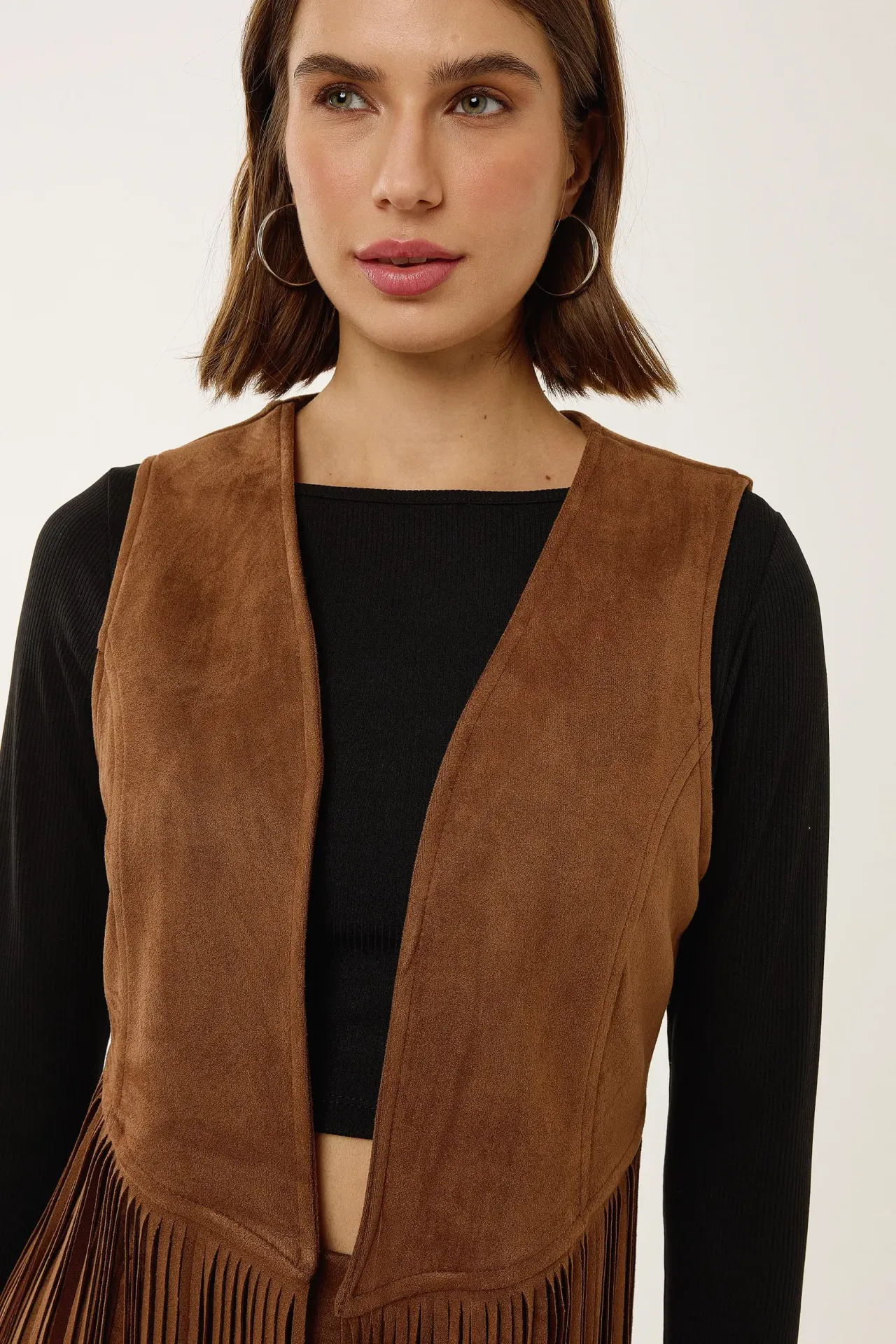 Tassel Detail Faux Suede Vest