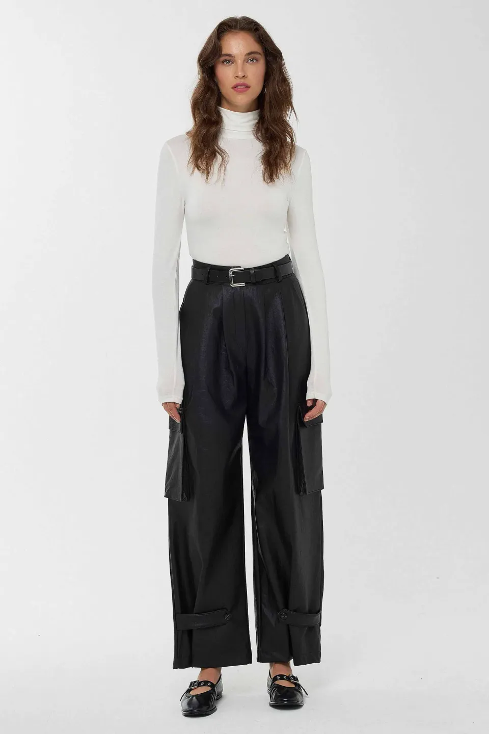 High Waist Faux Leather Cargo Pants