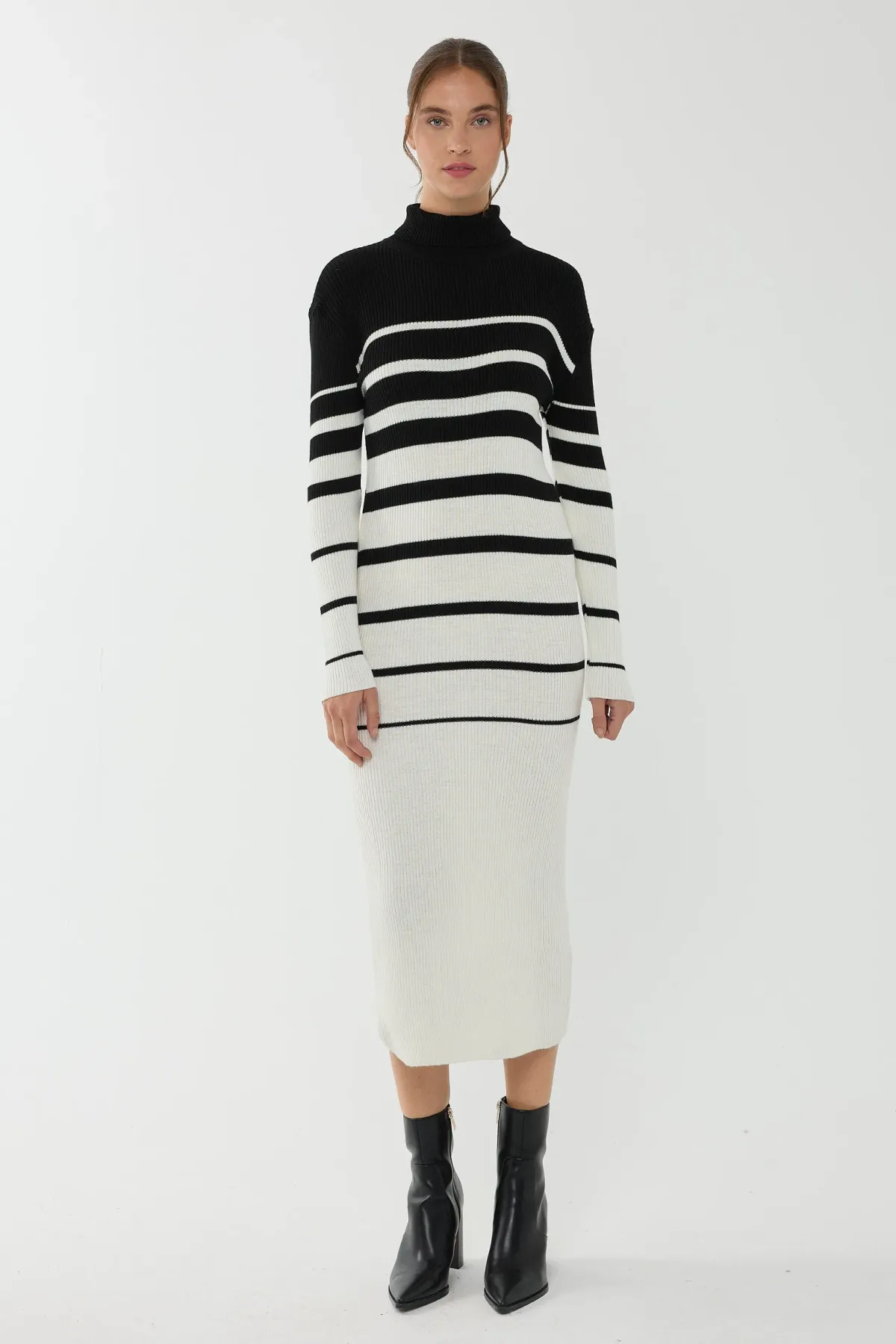 Striped Turtleneck Bodycon Midi Dress 1