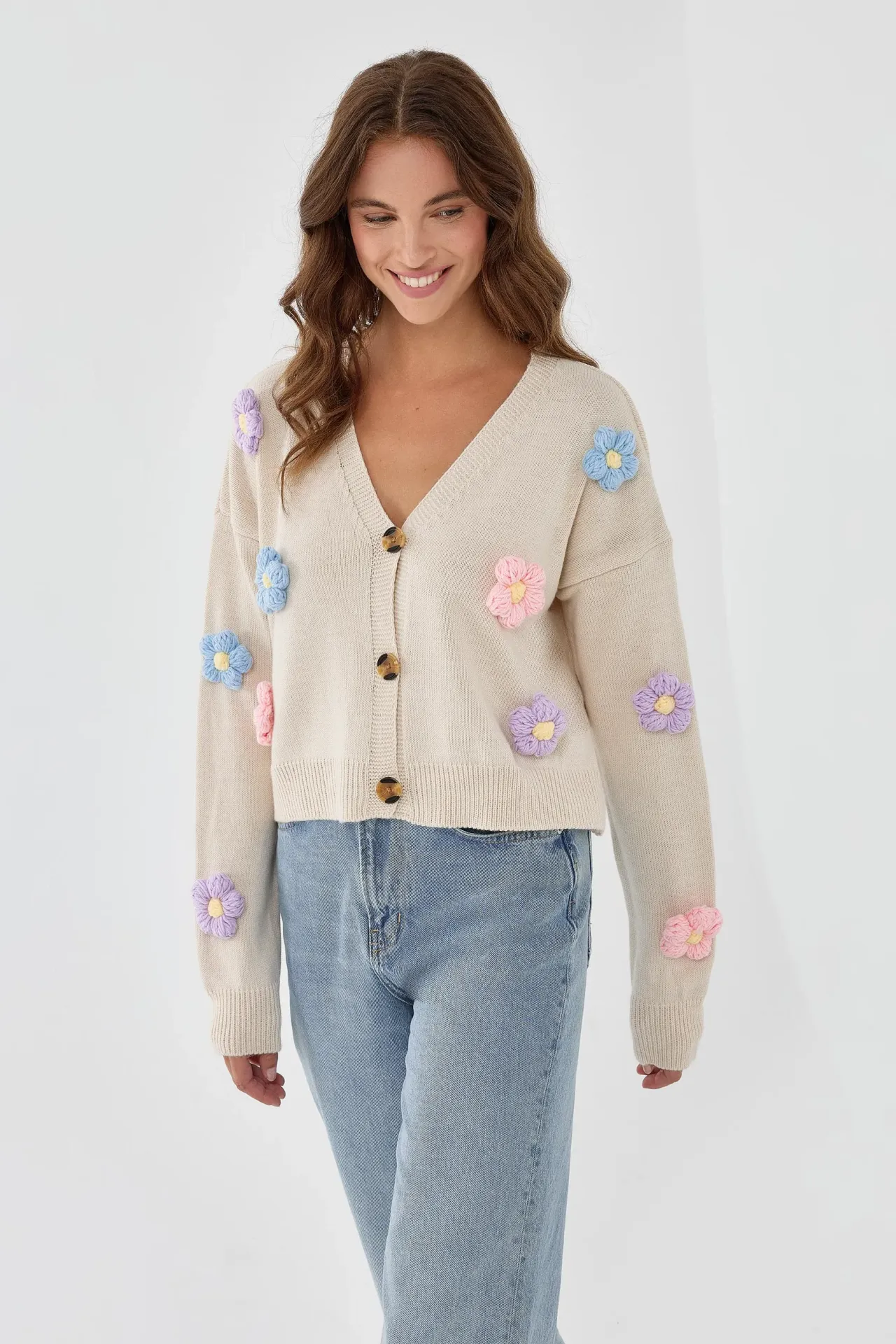 Floral V-Neck Relaxed Fit Cardigan