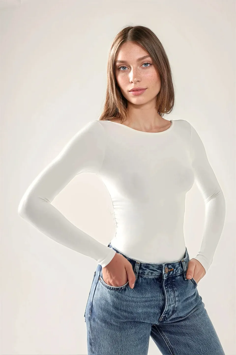 Slim Fit Crew Neck Knitted Bodysuit