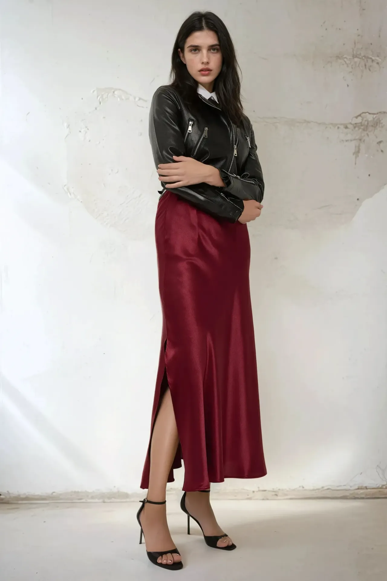 Maxi Satin Skirt with Side Slit