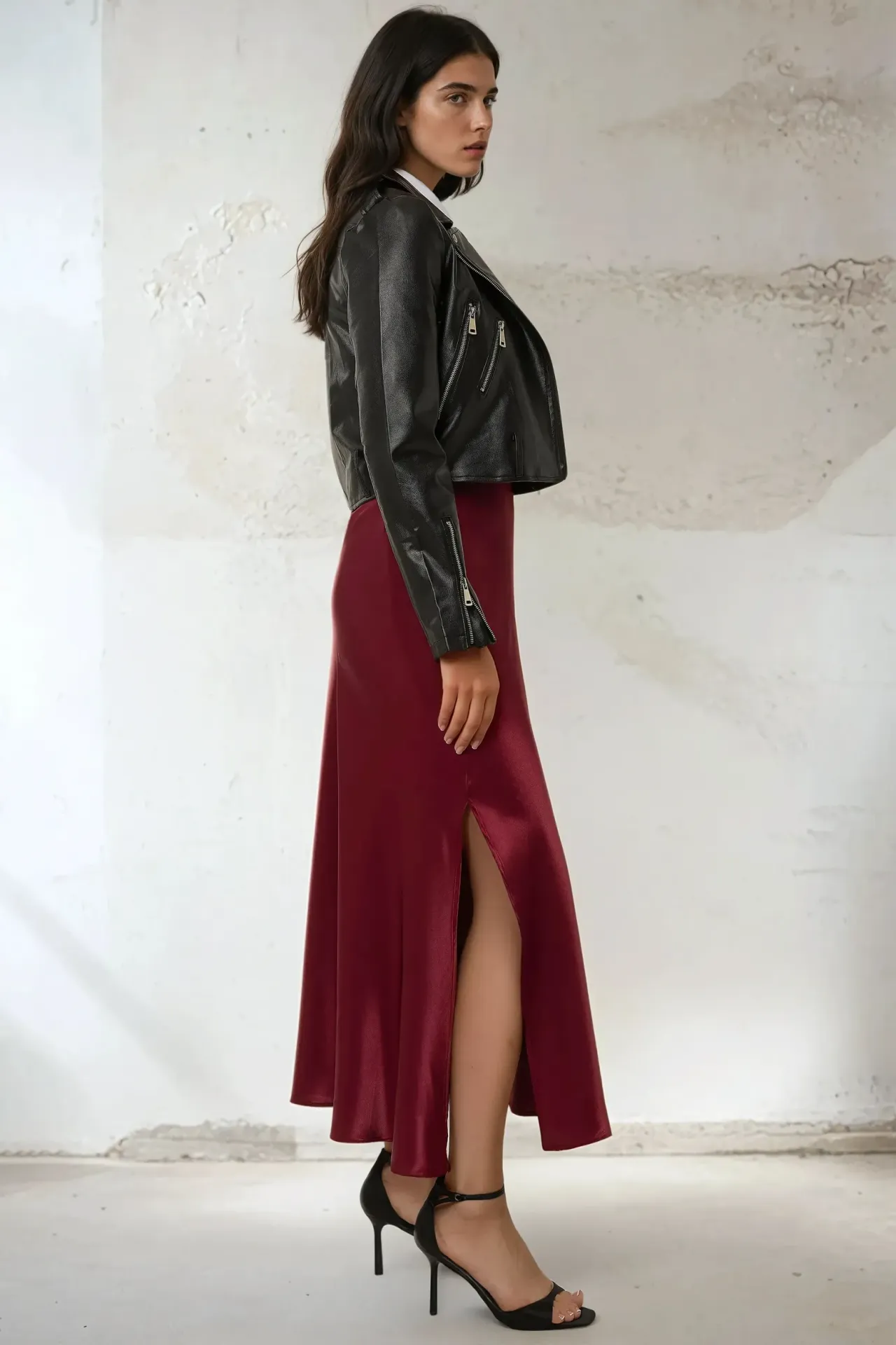 Maxi Satin Skirt with Side Slit