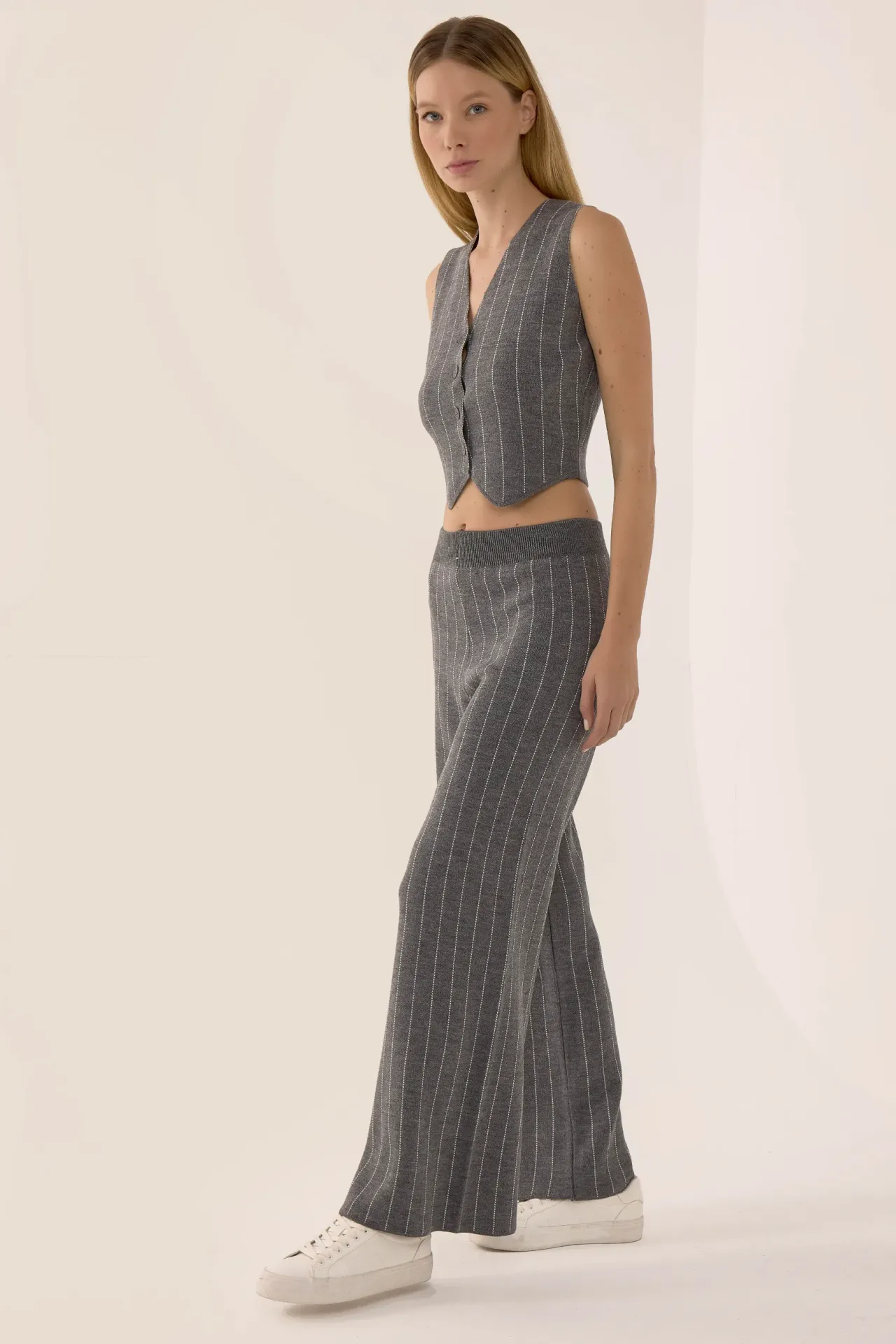 Crop Vest & Pants Striped Knit Co-Ord Set 