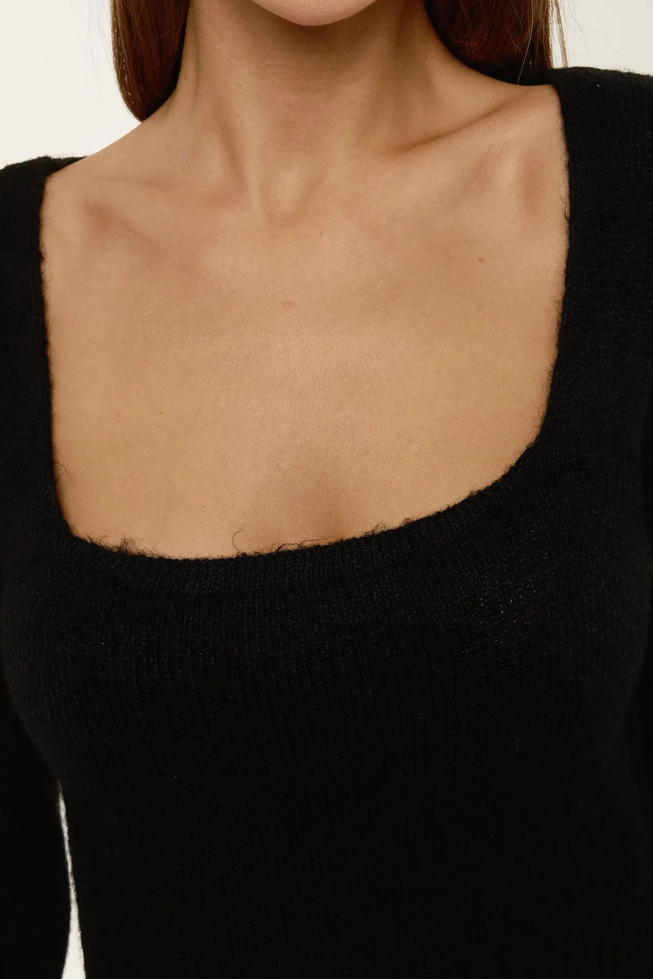 Square Collar Knitwear Sweater with Rib Detail