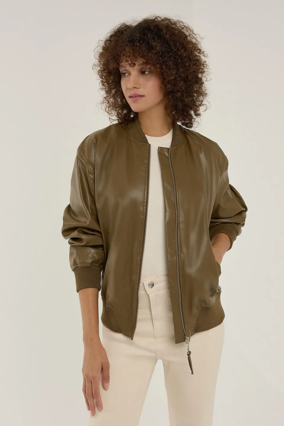 Relaxed Fit Faux Leather Jacket