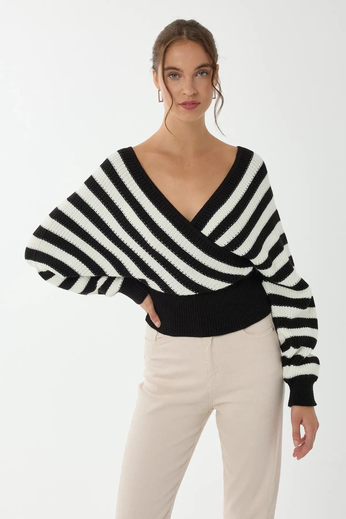 Striped Cross Neck Sweater 1