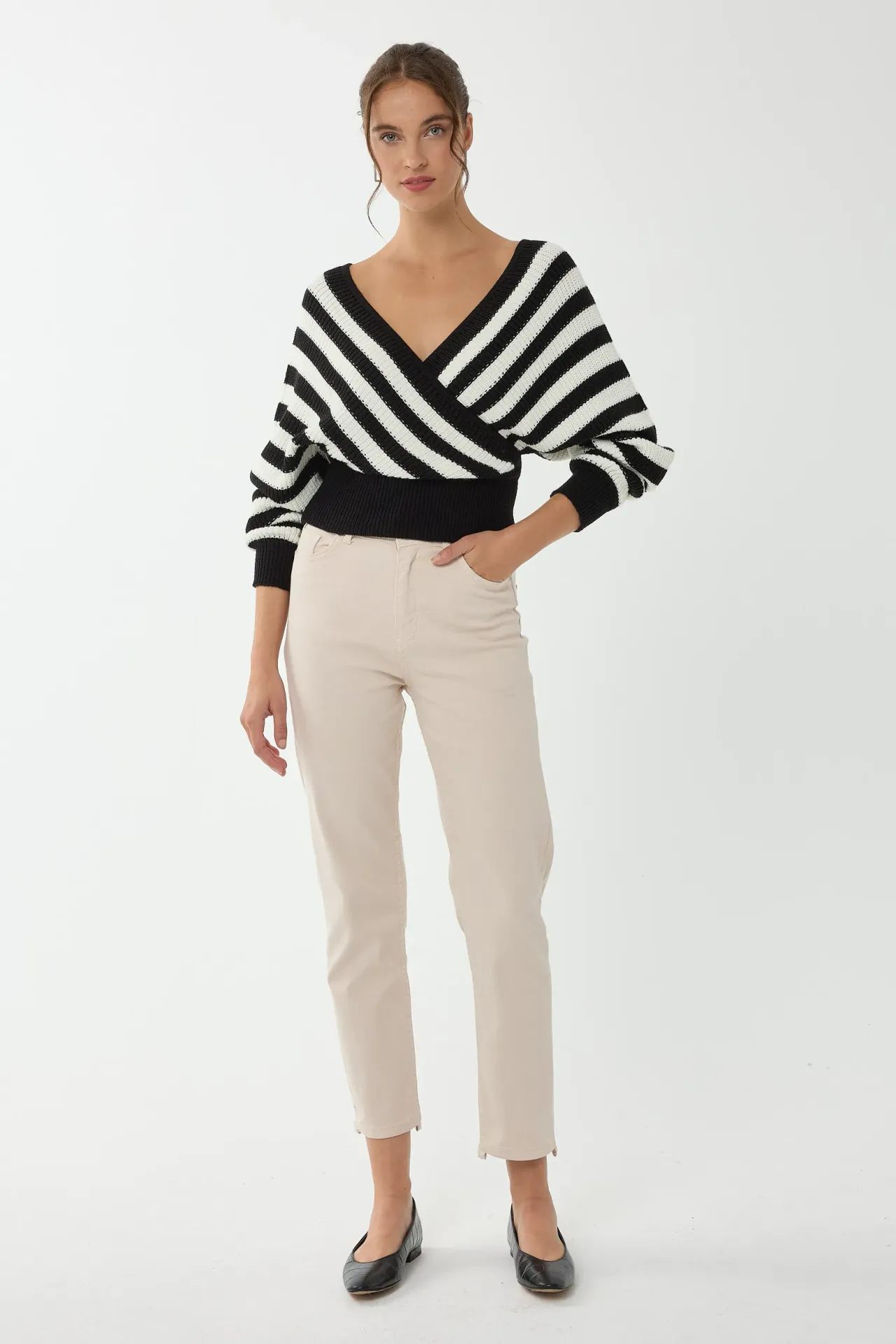 Striped Cross Neck Sweater