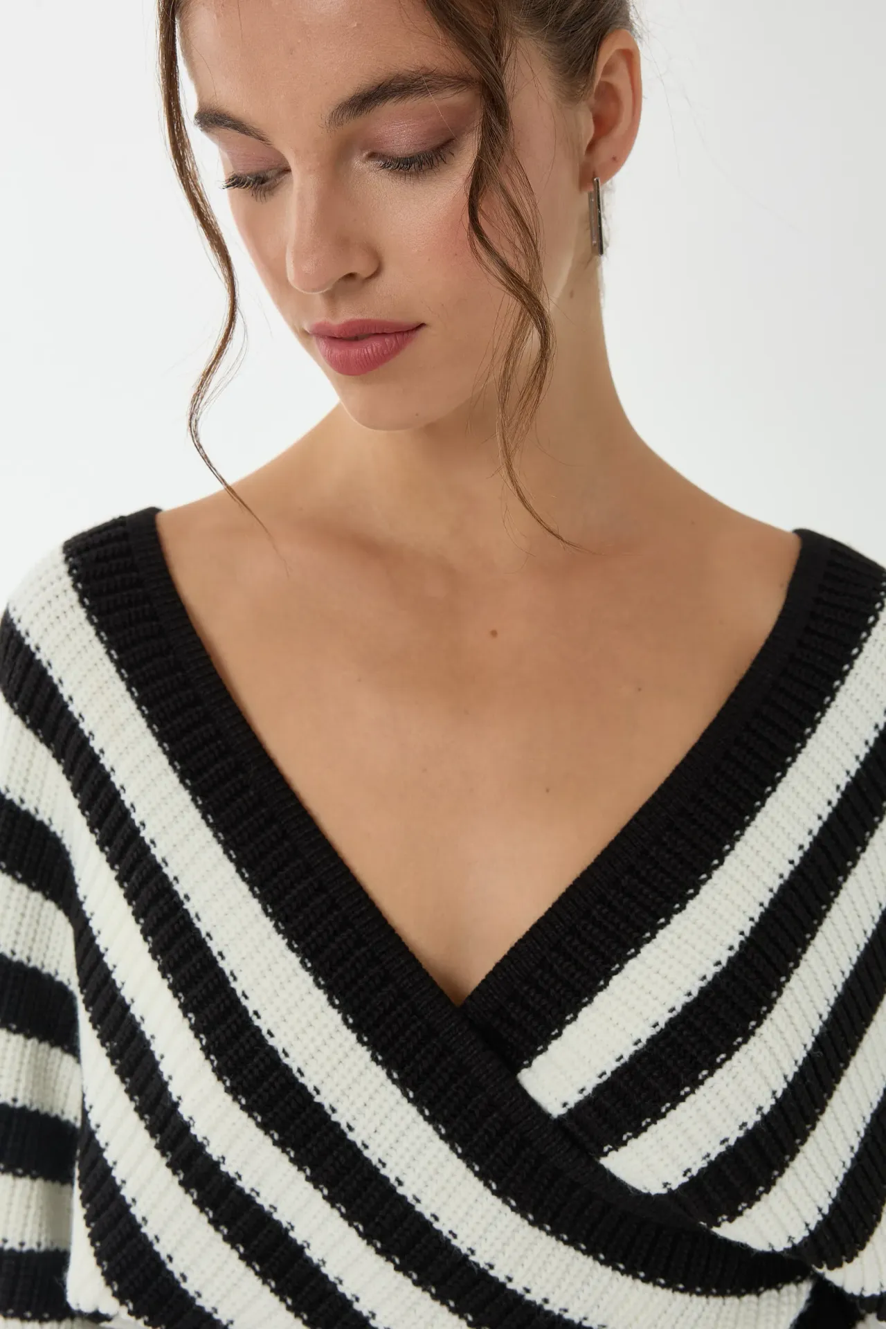 Striped Cross Neck Sweater