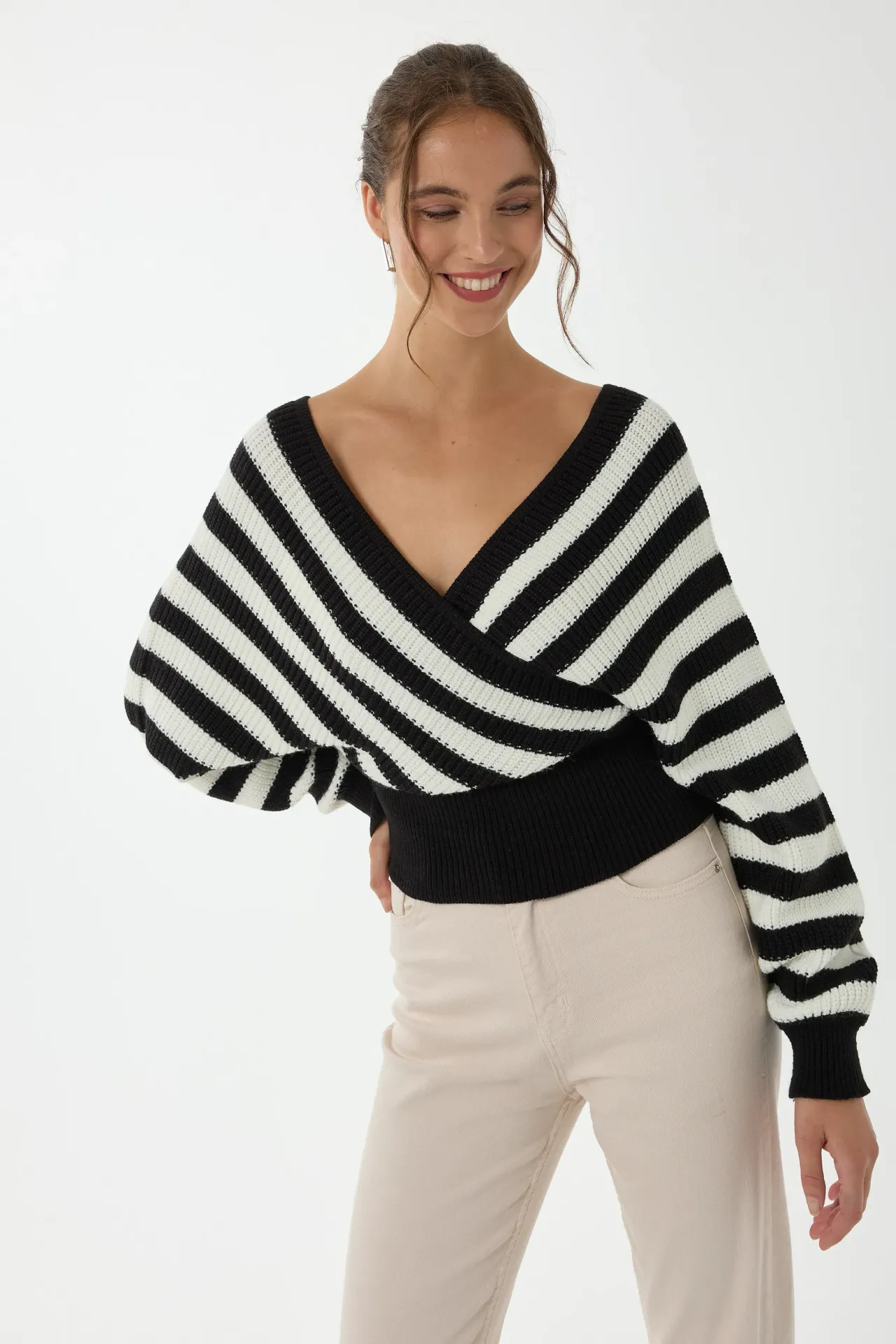 Striped Cross Neck Sweater