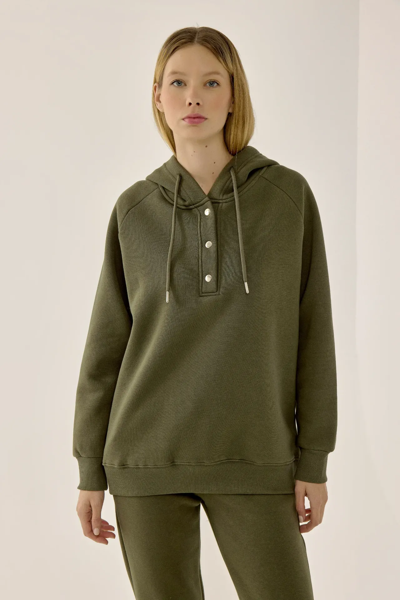 Oversized Cotton Hoodie with Snap Closure