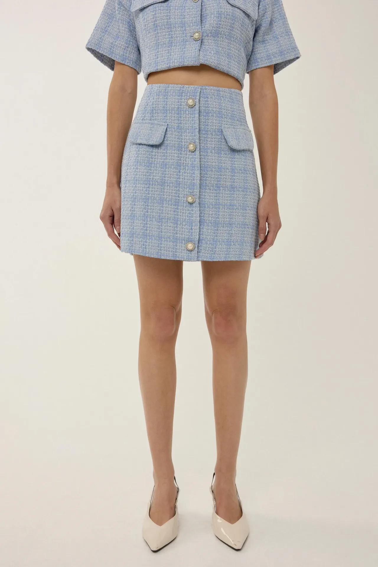 Buttoned Tweed Mini Skirt