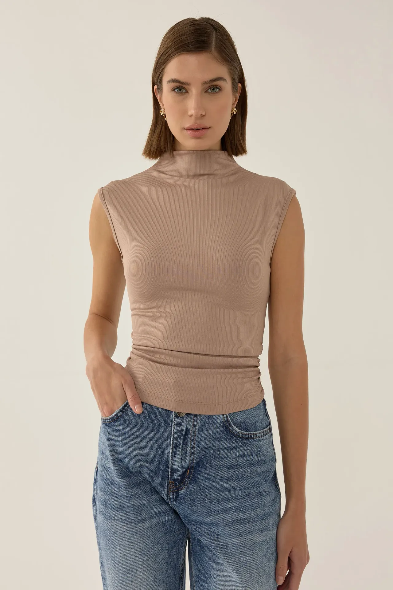 Ruched Half Turtleneck Crop Top