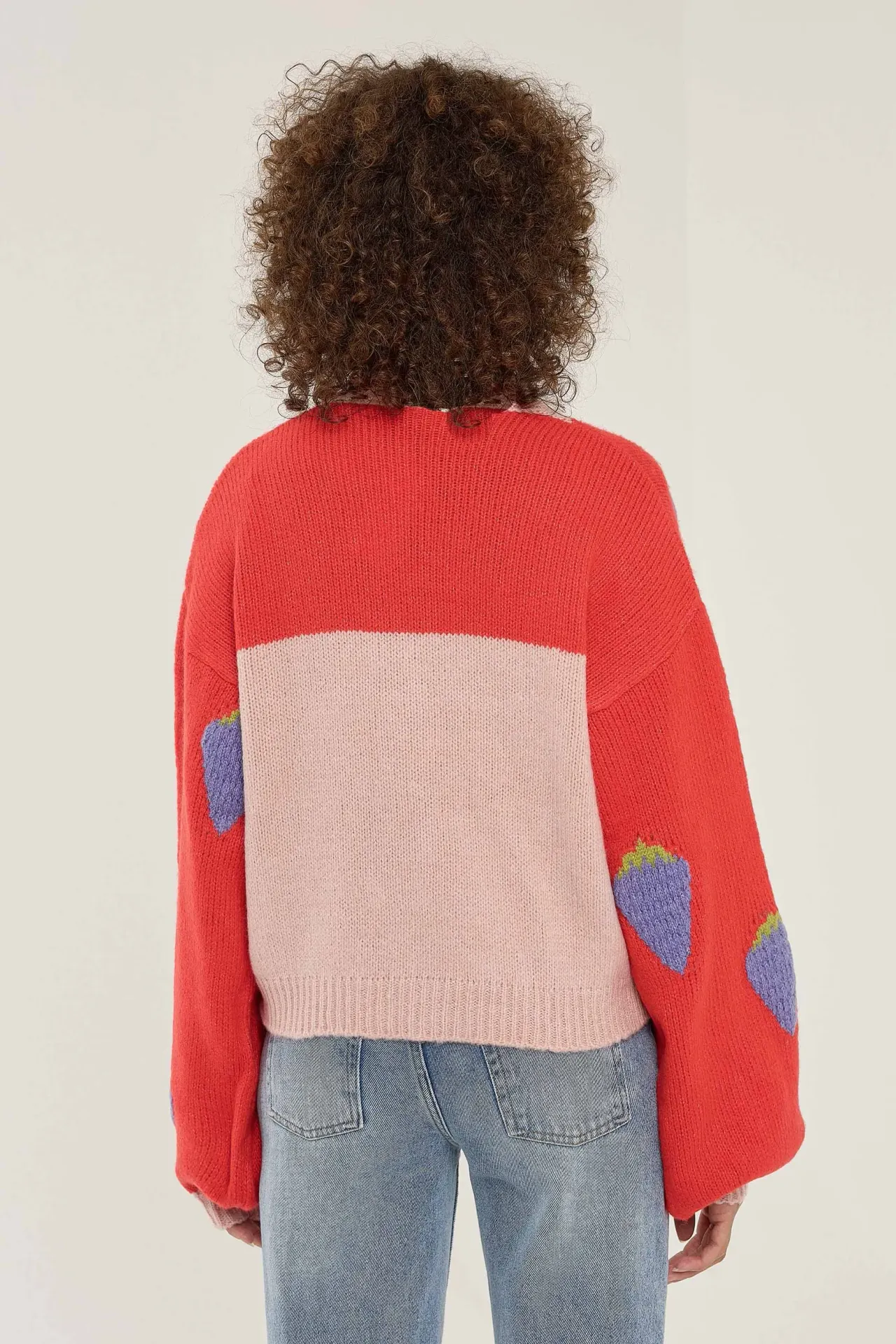 Oversized Strawberry Patterned Cardigan