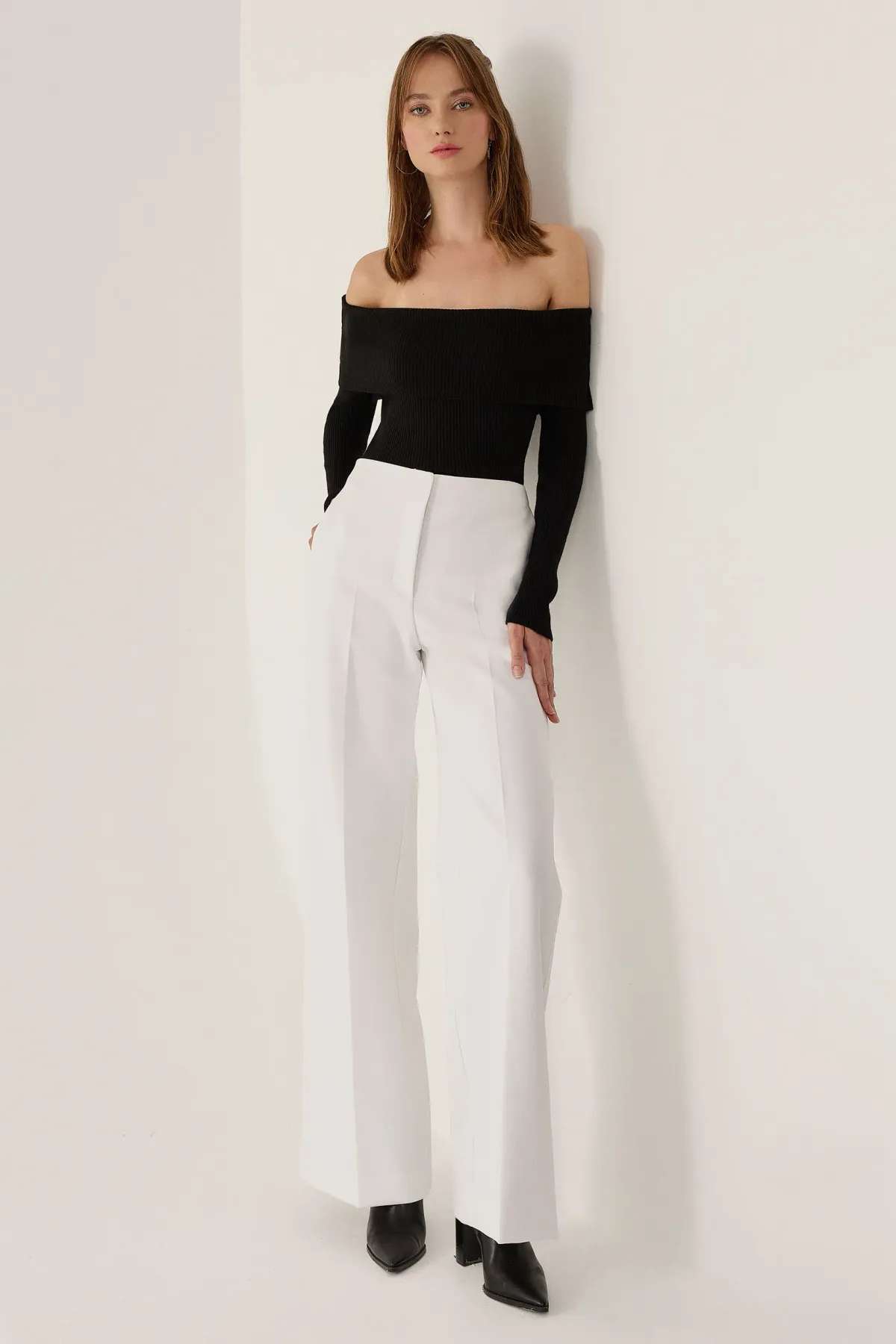 Off Shoulder Madonna Collar Knit Top 3