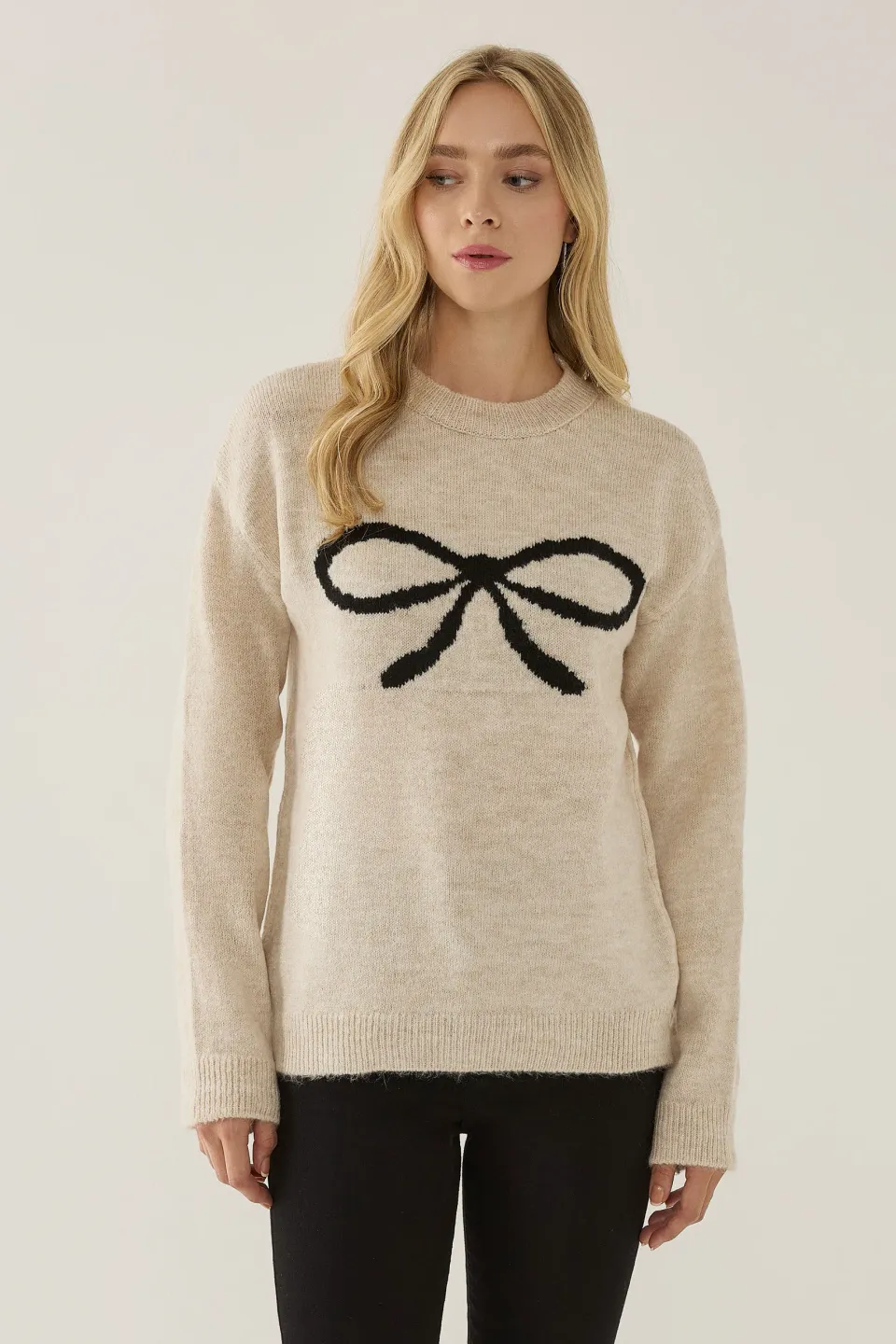 Relaxed Fit Bow Detail Sweater