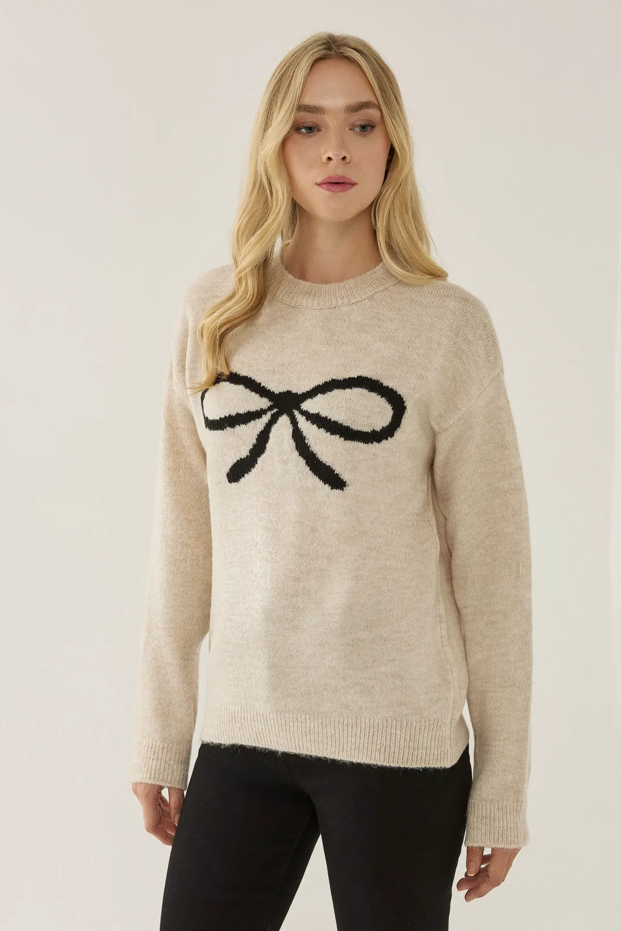 Relaxed Fit Bow Detail Sweater