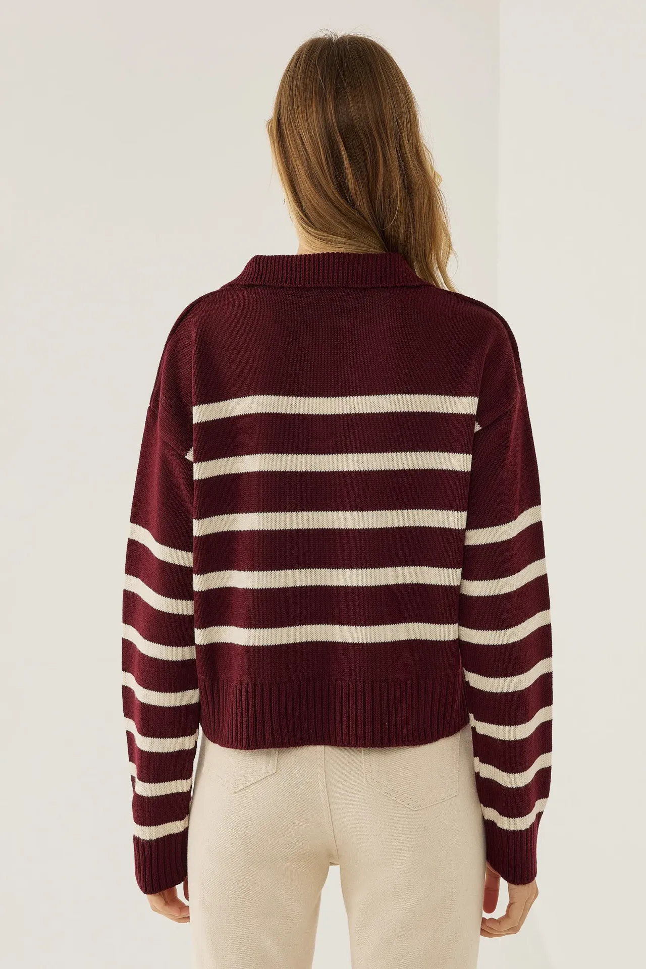 Striped Polo Collar Knit Sweater