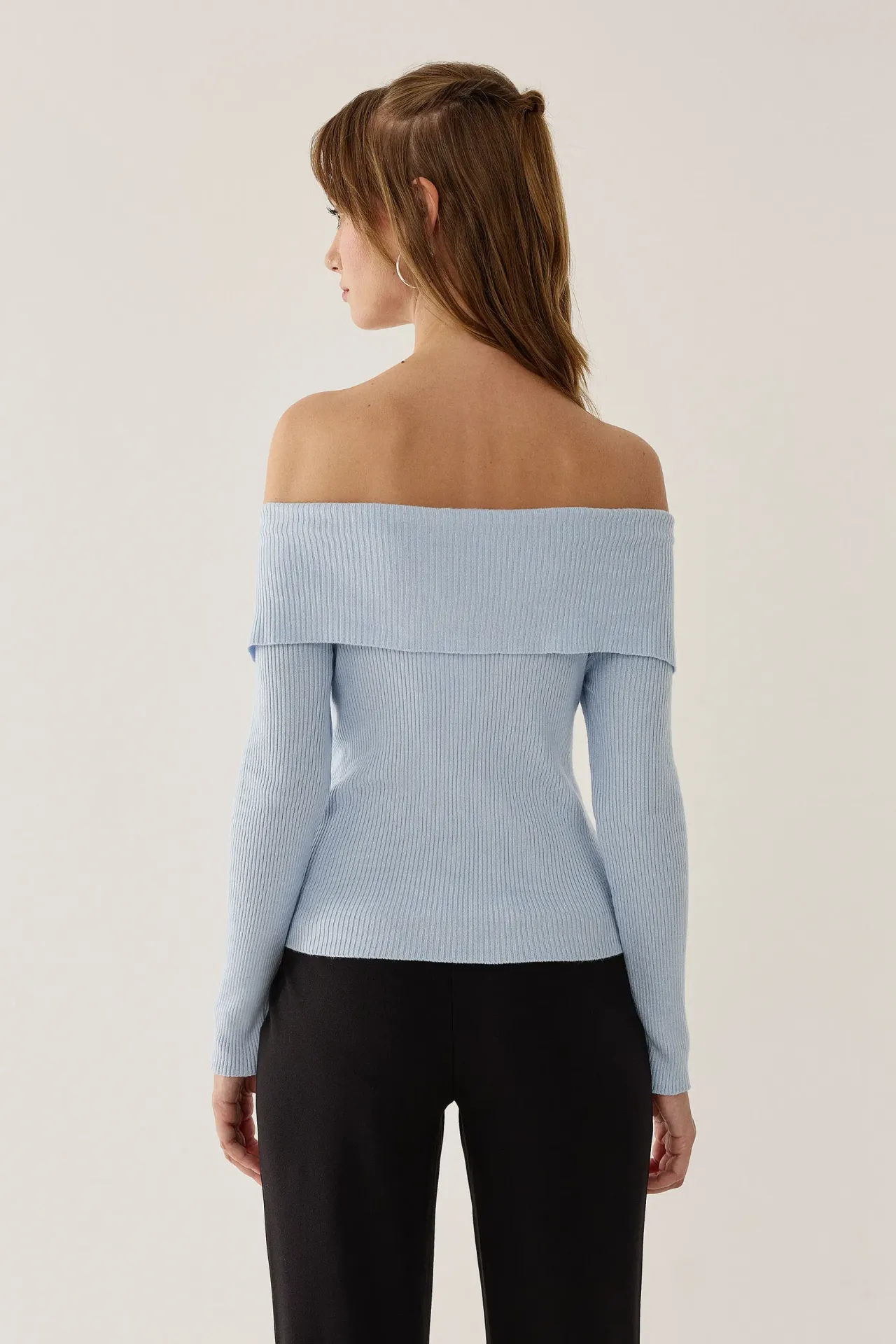 Off Shoulder Madonna Collar Knit Top