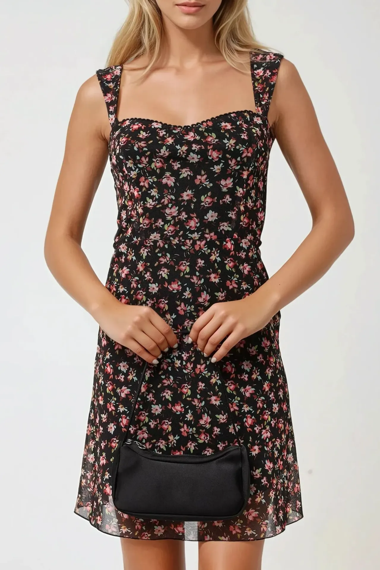 Mini Printed Tulle Dress with Heart Collar