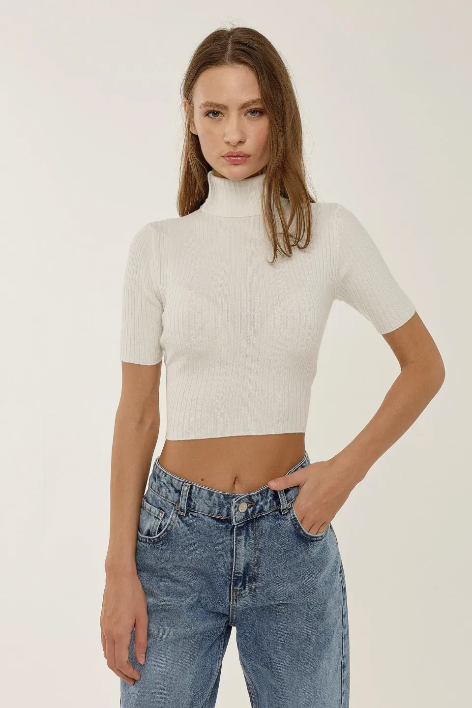 Slim Fit Turtleneck Knitted Crop Top